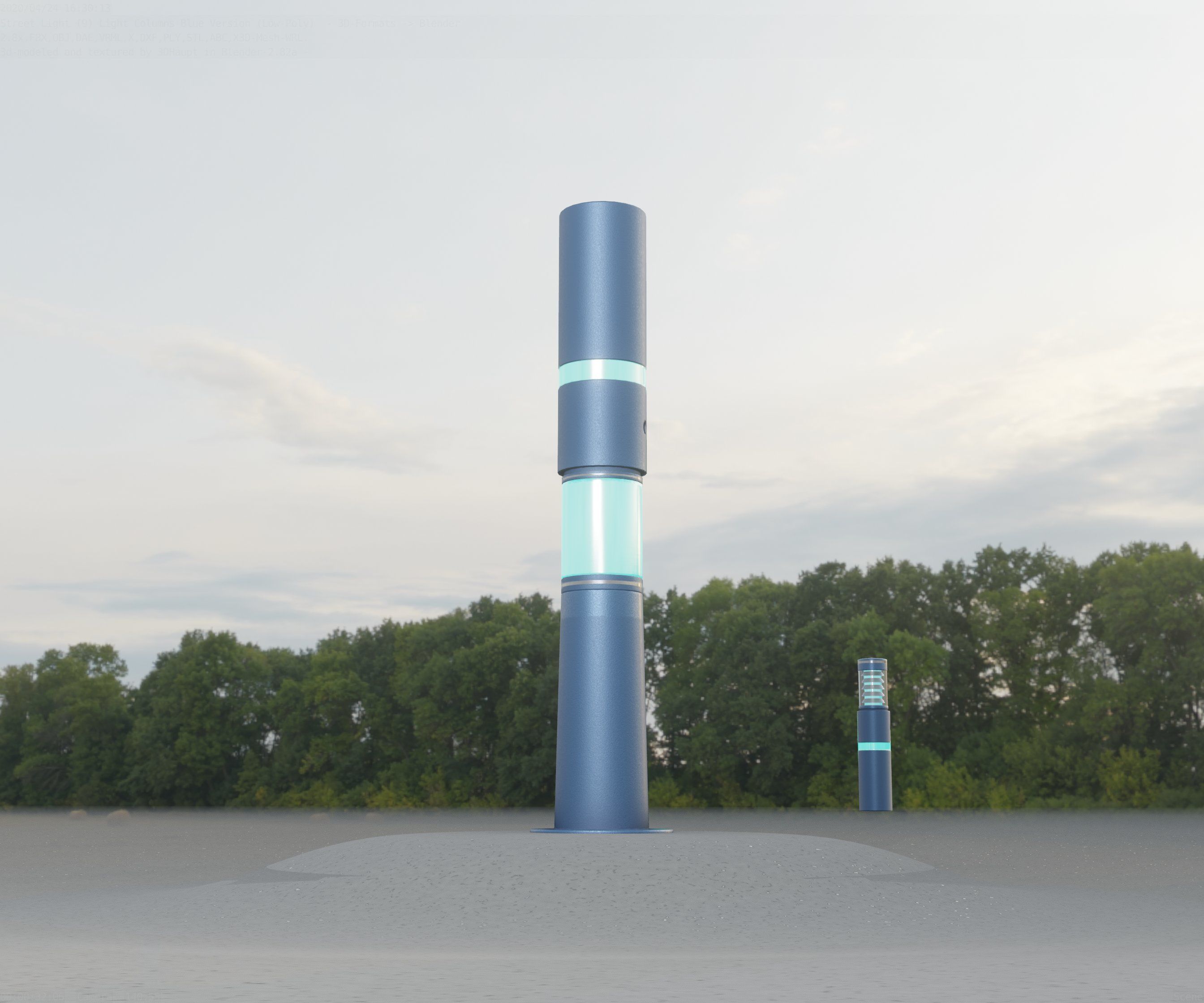 Low-Poly Blue Light Column 8 - Street Light Set-9 Low-poly 3D model_14