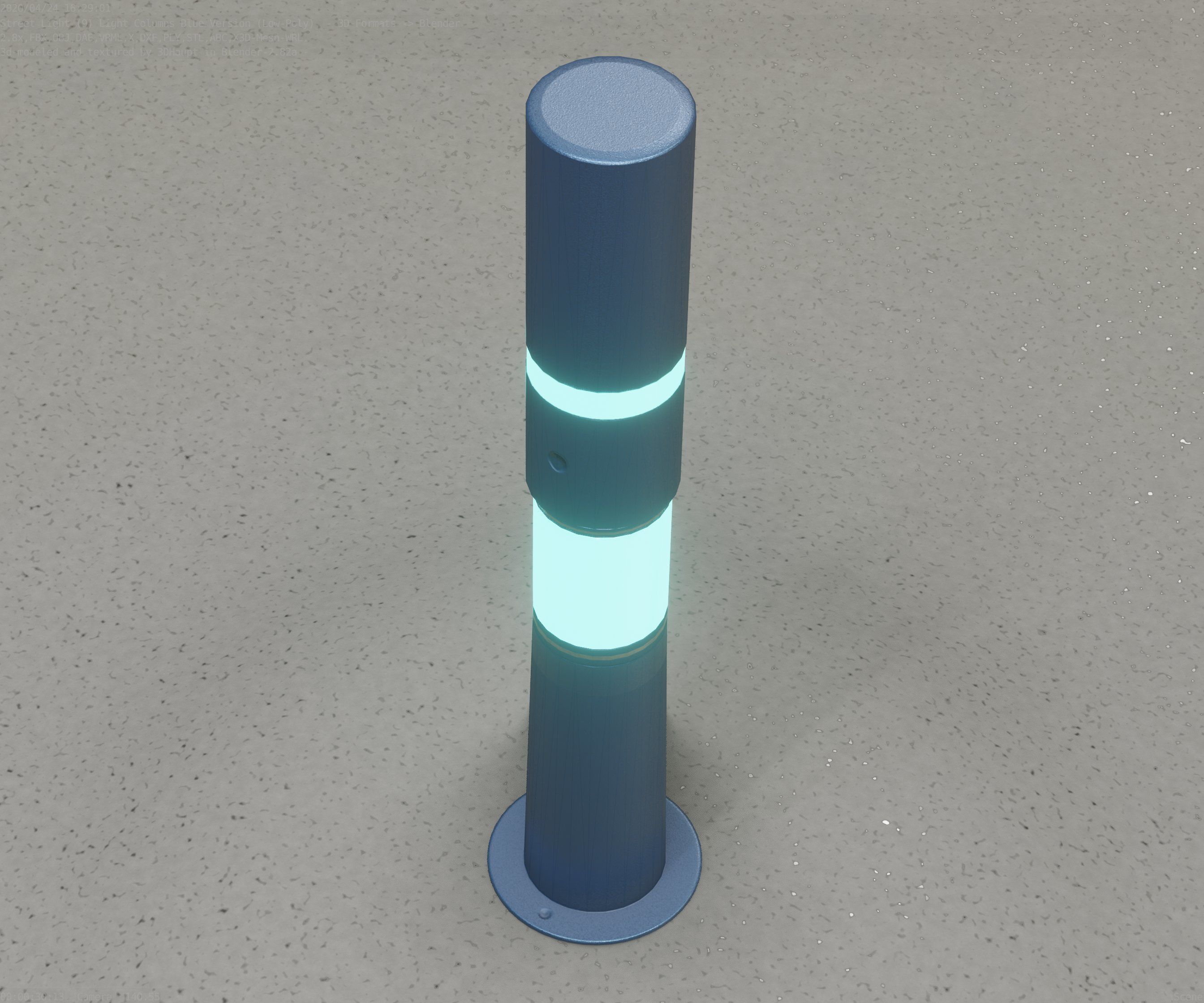 Low-Poly Blue Light Column 8 - Street Light Set-9 Low-poly 3D model_53