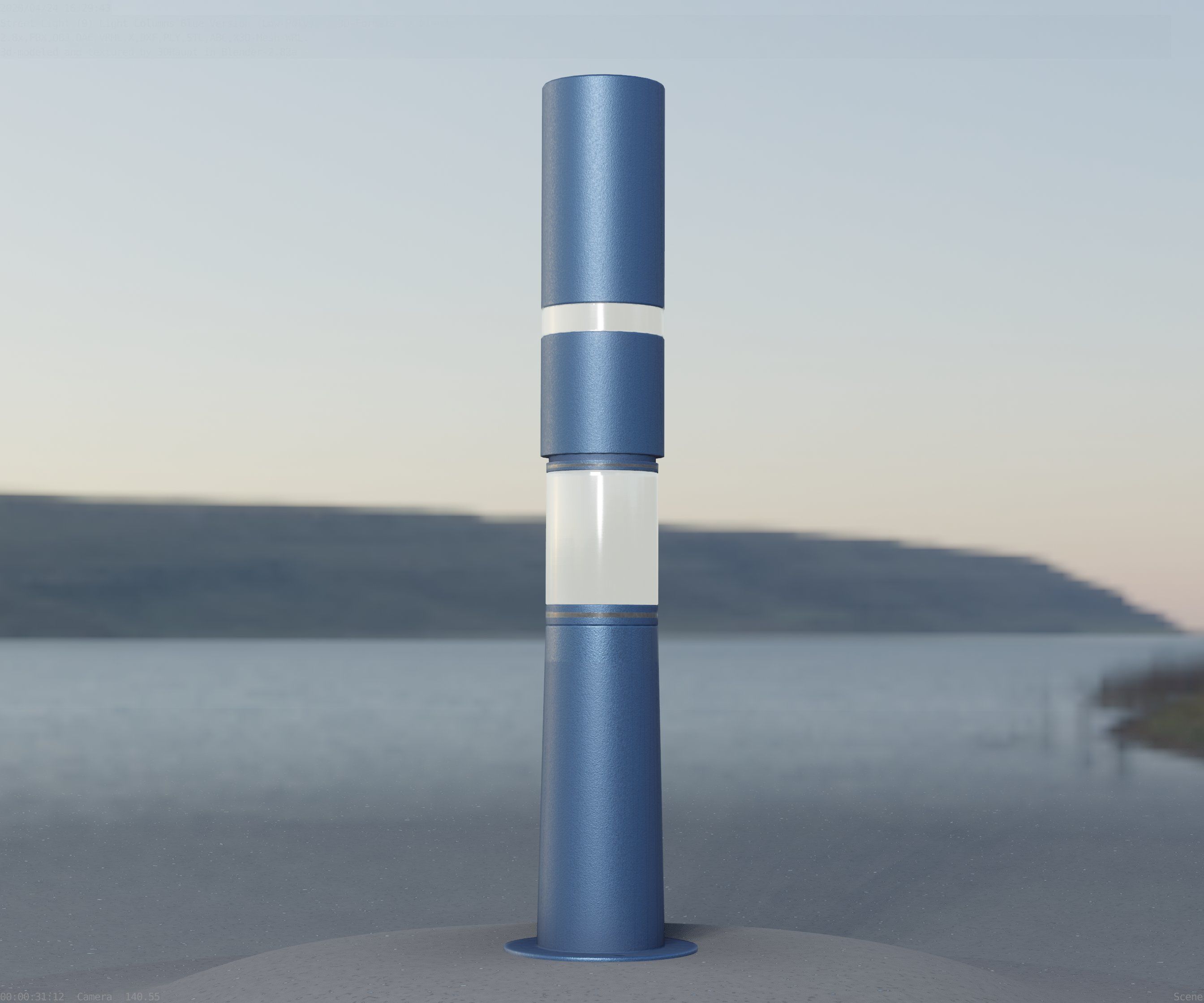 Low-Poly Blue Light Column 8 - Street Light Set-9 Low-poly 3D model_76
