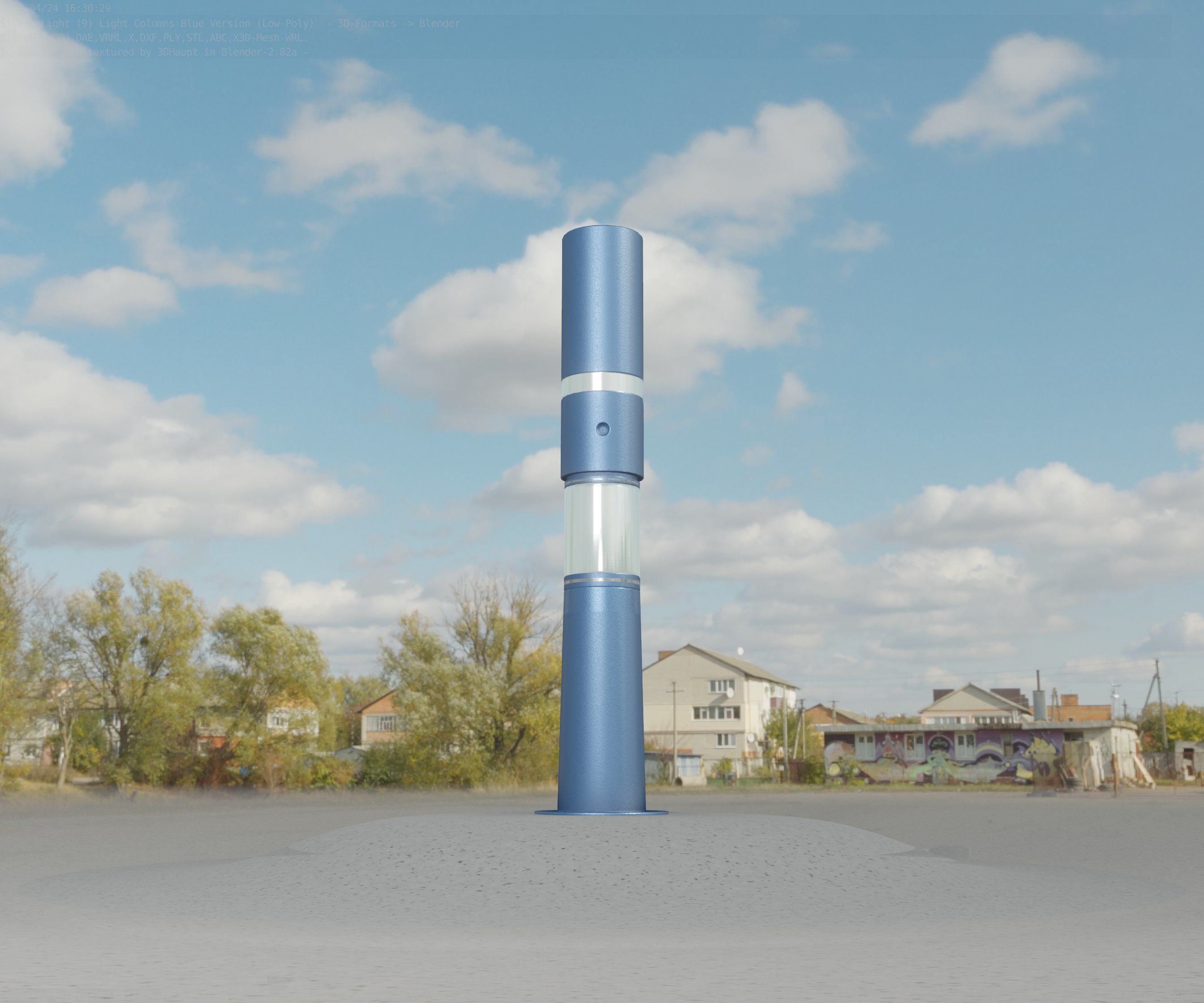 Low-Poly Blue Light Column 8 - Street Light Set-9 Low-poly 3D model_83