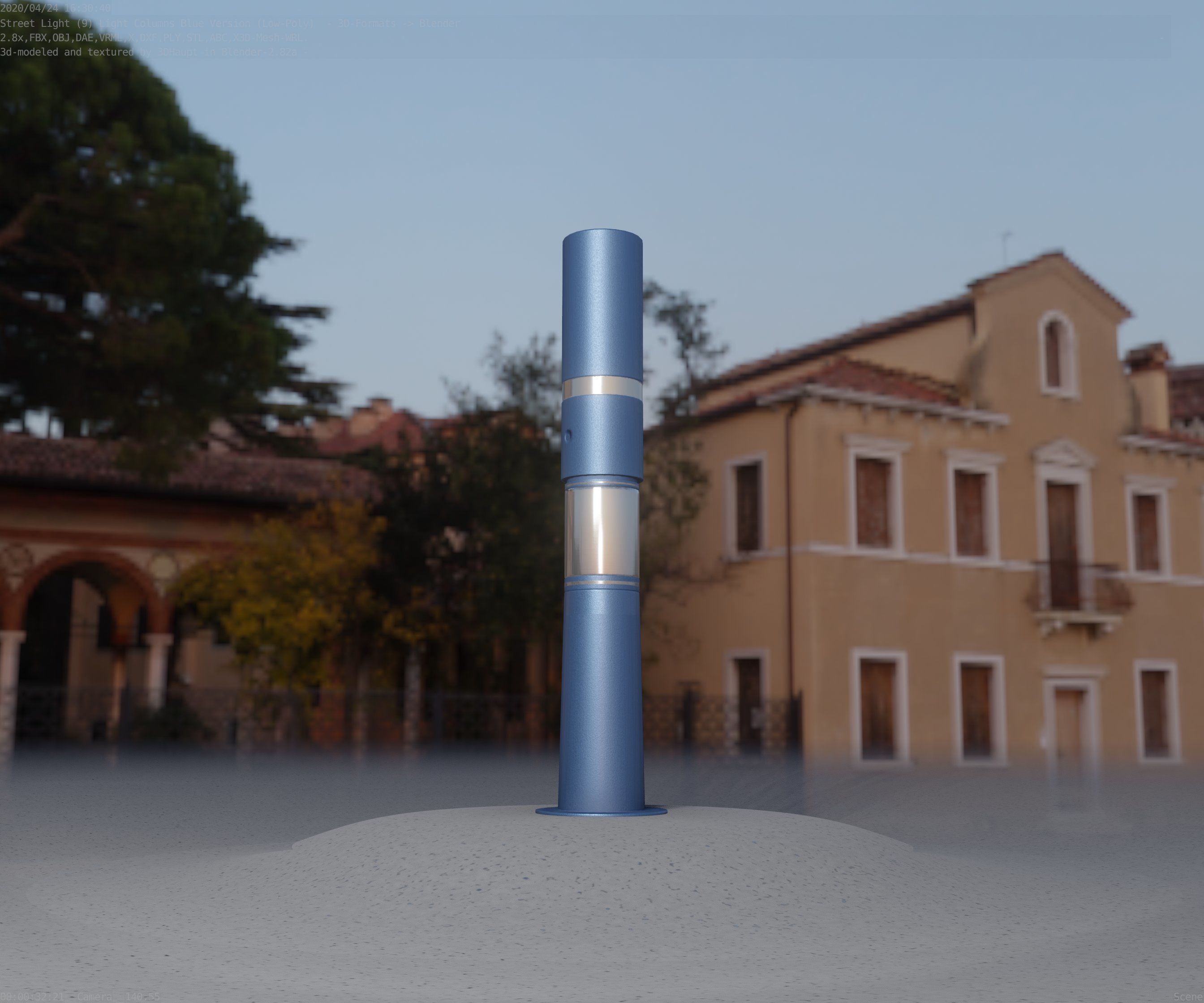 Low-Poly Blue Light Column 8 - Street Light Set-9 Low-poly 3D model_89