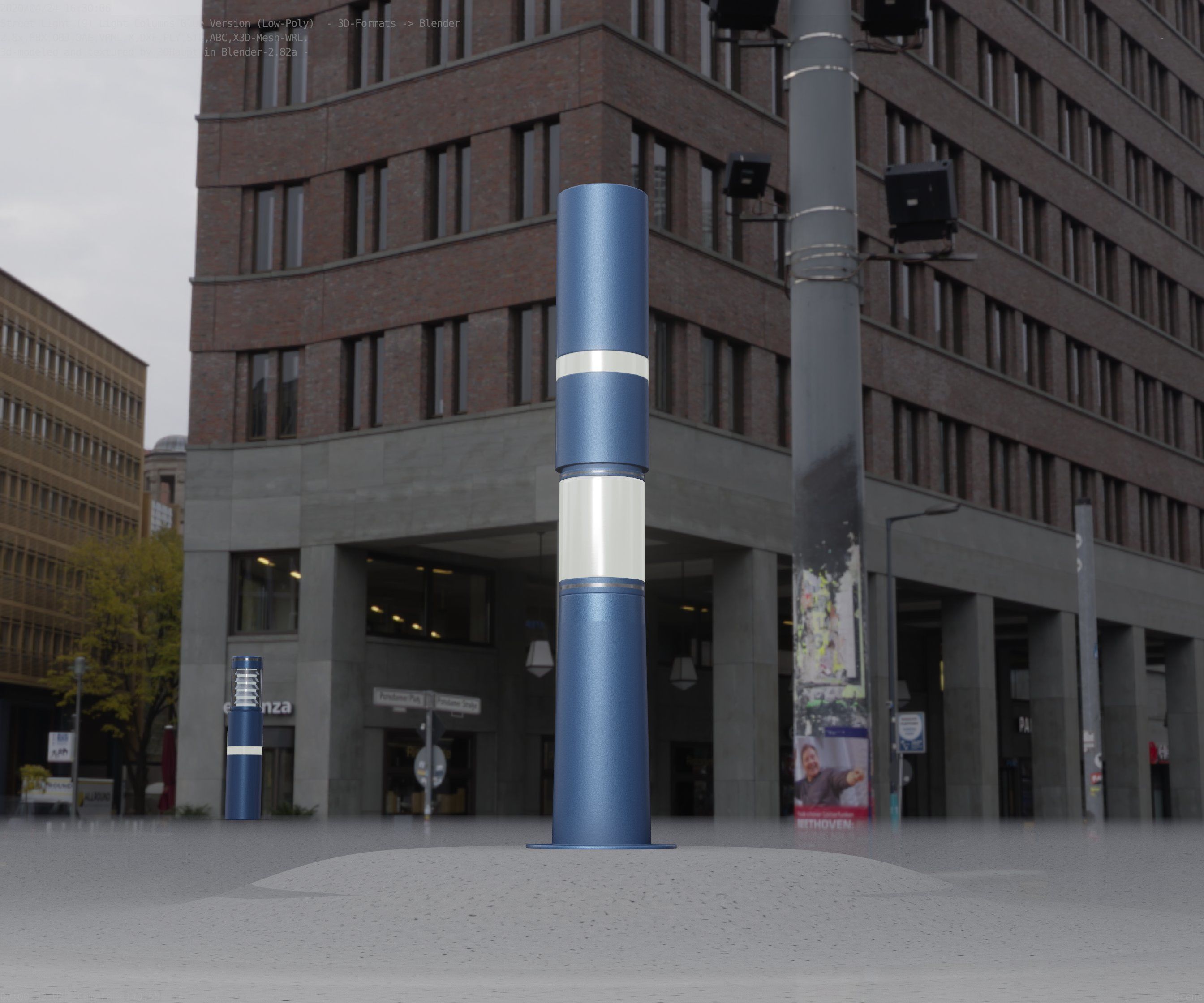 Low-Poly Blue Light Column 8 - Street Light Set-9 Low-poly 3D model_10
