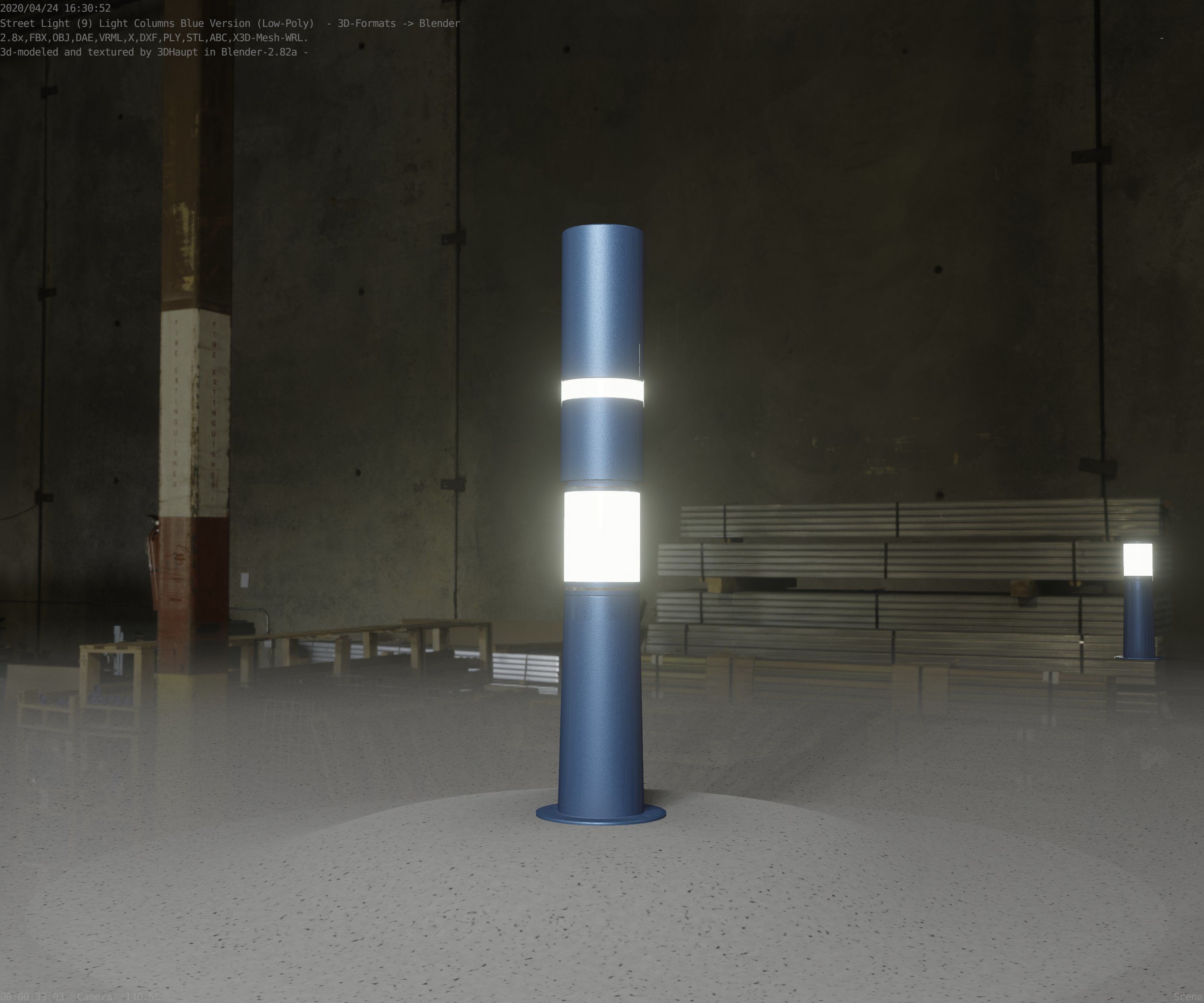Low-Poly Blue Light Column 8 - Street Light Set-9 Low-poly 3D model_95