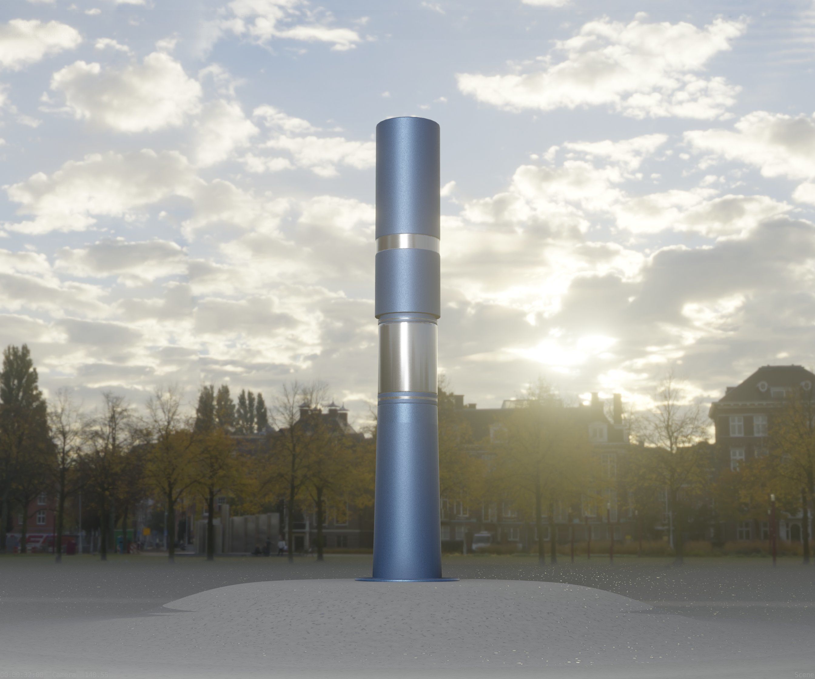 Low-Poly Blue Light Column 8 - Street Light Set-9 Low-poly 3D model_8