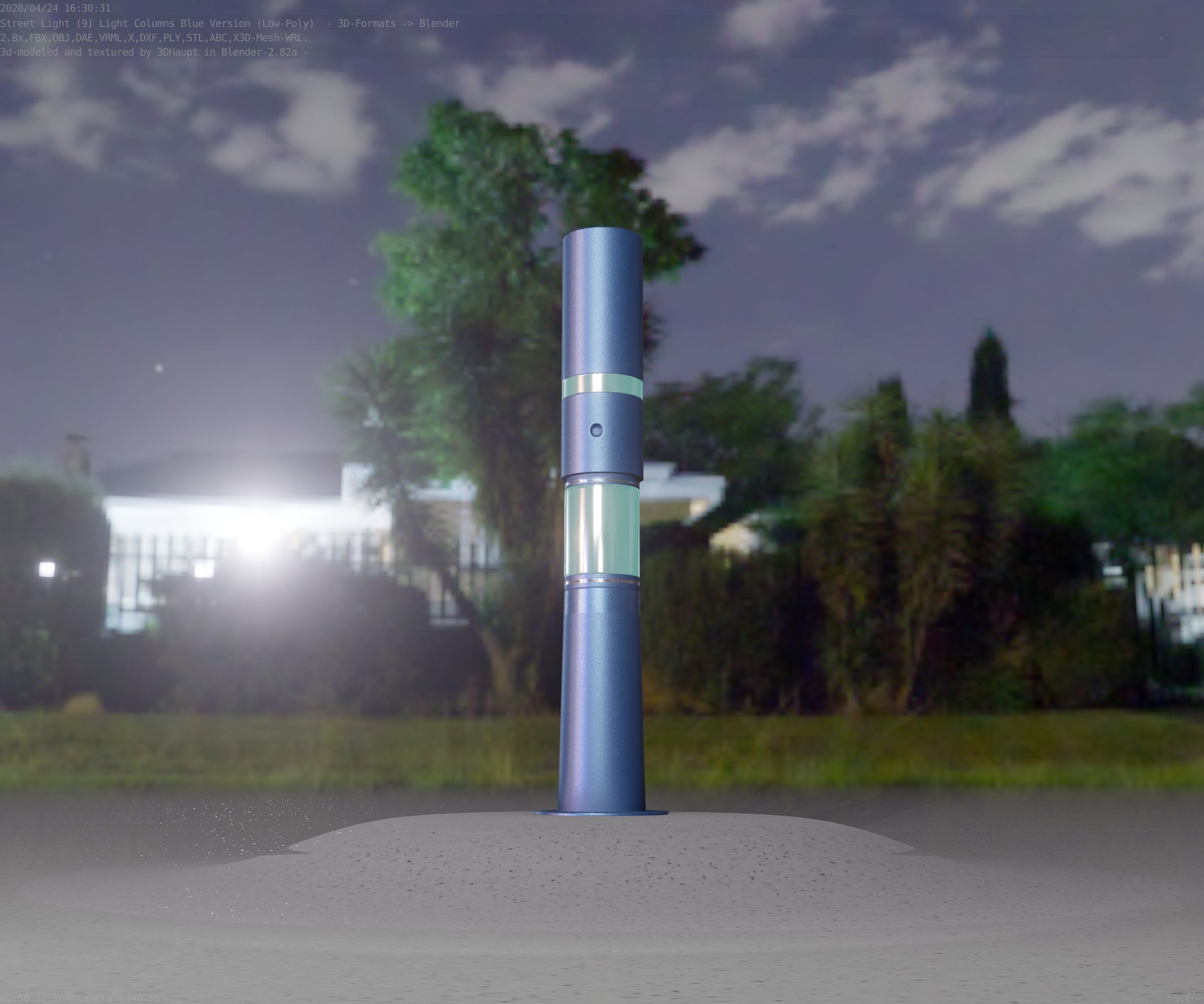 Low-Poly Blue Light Column 8 - Street Light Set-9 Low-poly 3D model_84