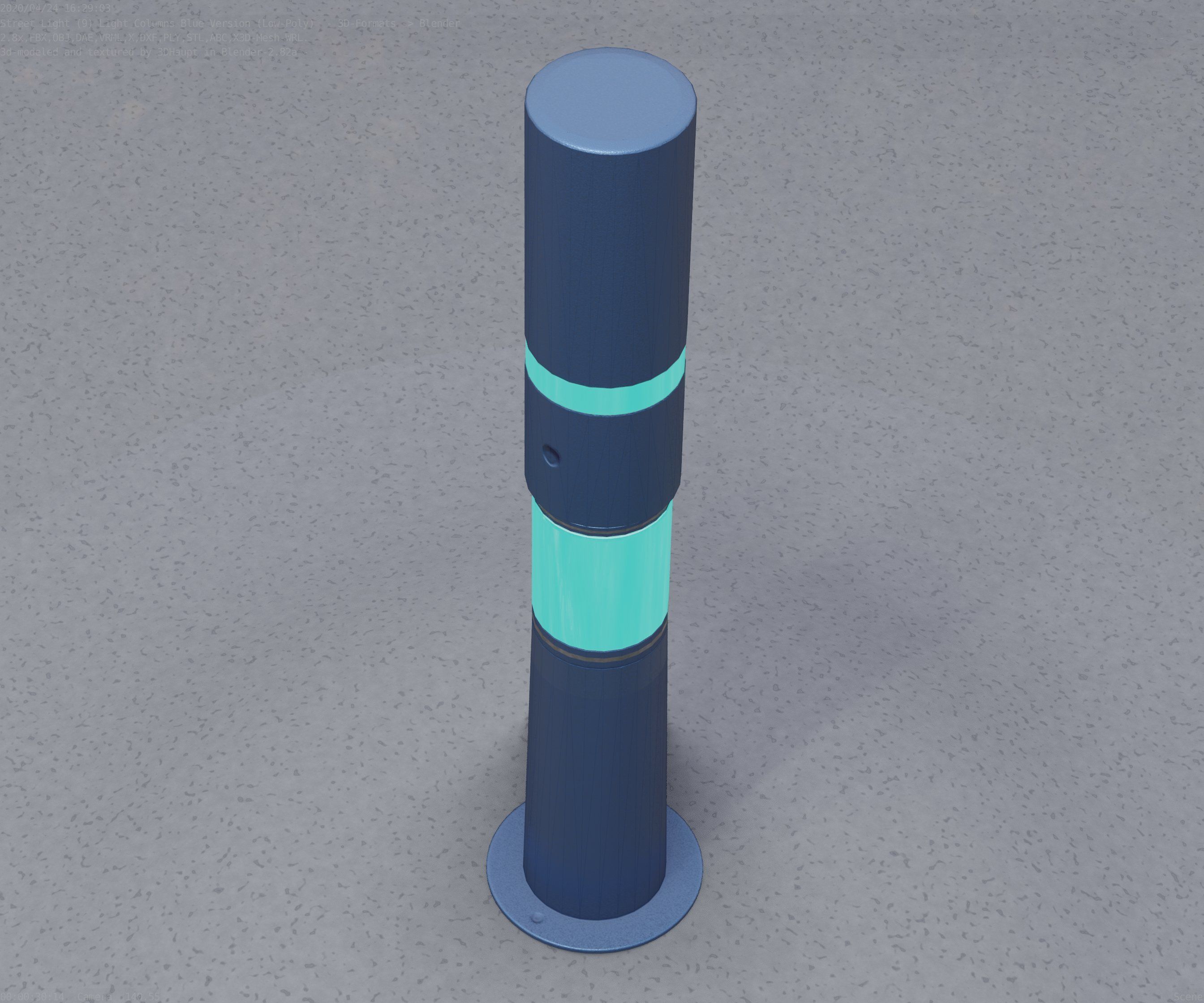 Low-Poly Blue Light Column 8 - Street Light Set-9 Low-poly 3D model_54