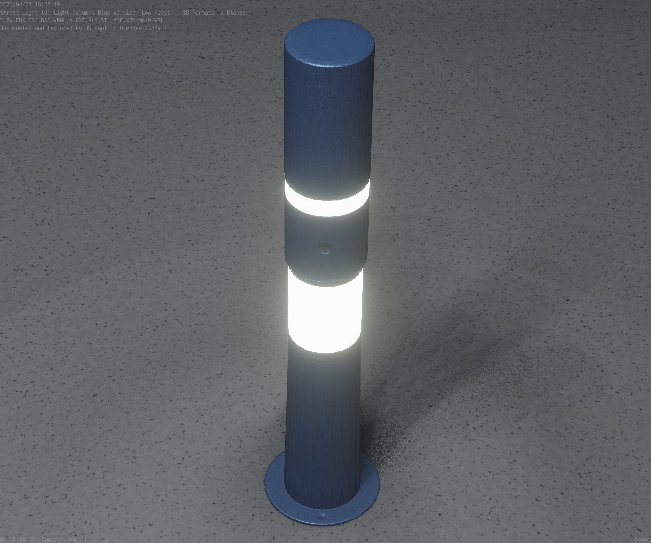 Low-Poly Blue Light Column 8 - Street Light Set-9 Low-poly 3D model_47