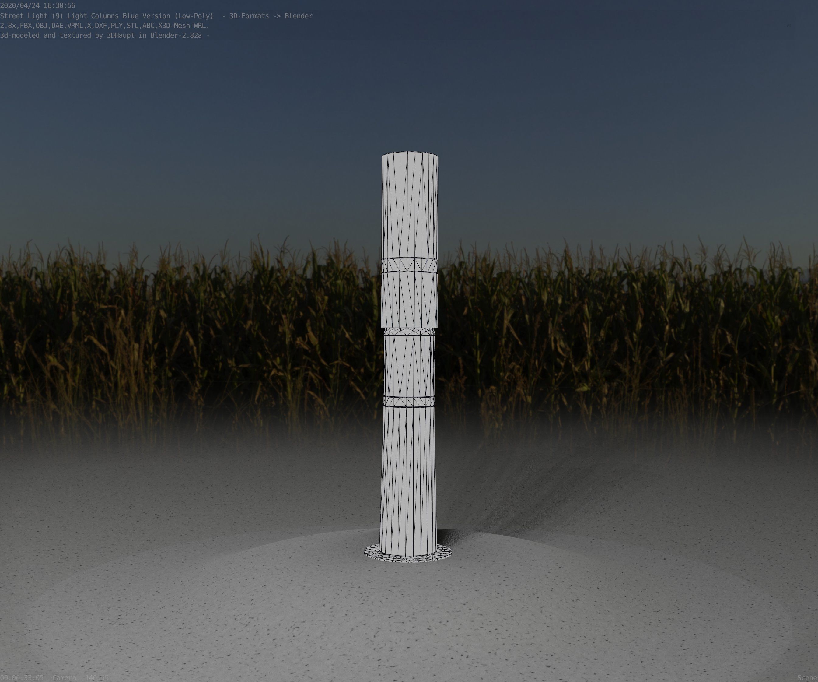 Low-Poly Blue Light Column 8 - Street Light Set-9 Low-poly 3D model_97