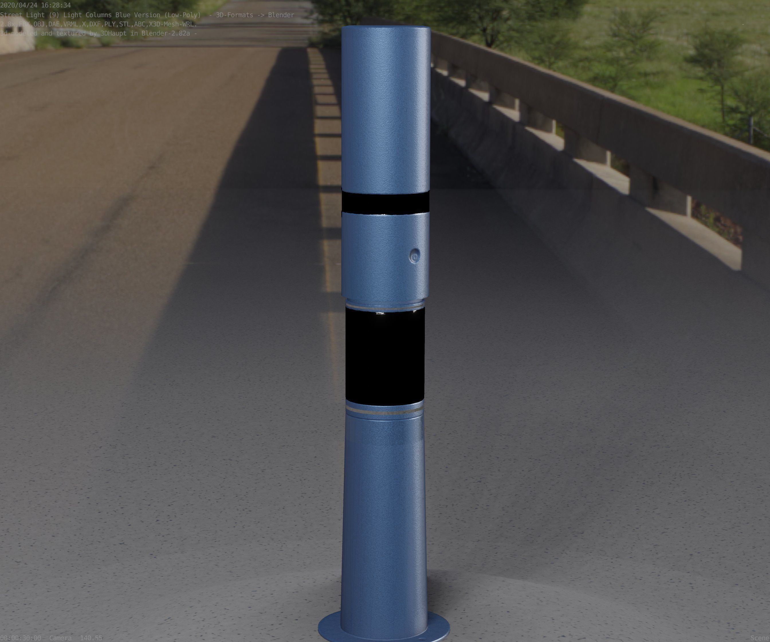 Low-Poly Blue Light Column 8 - Street Light Set-9 Low-poly 3D model_40