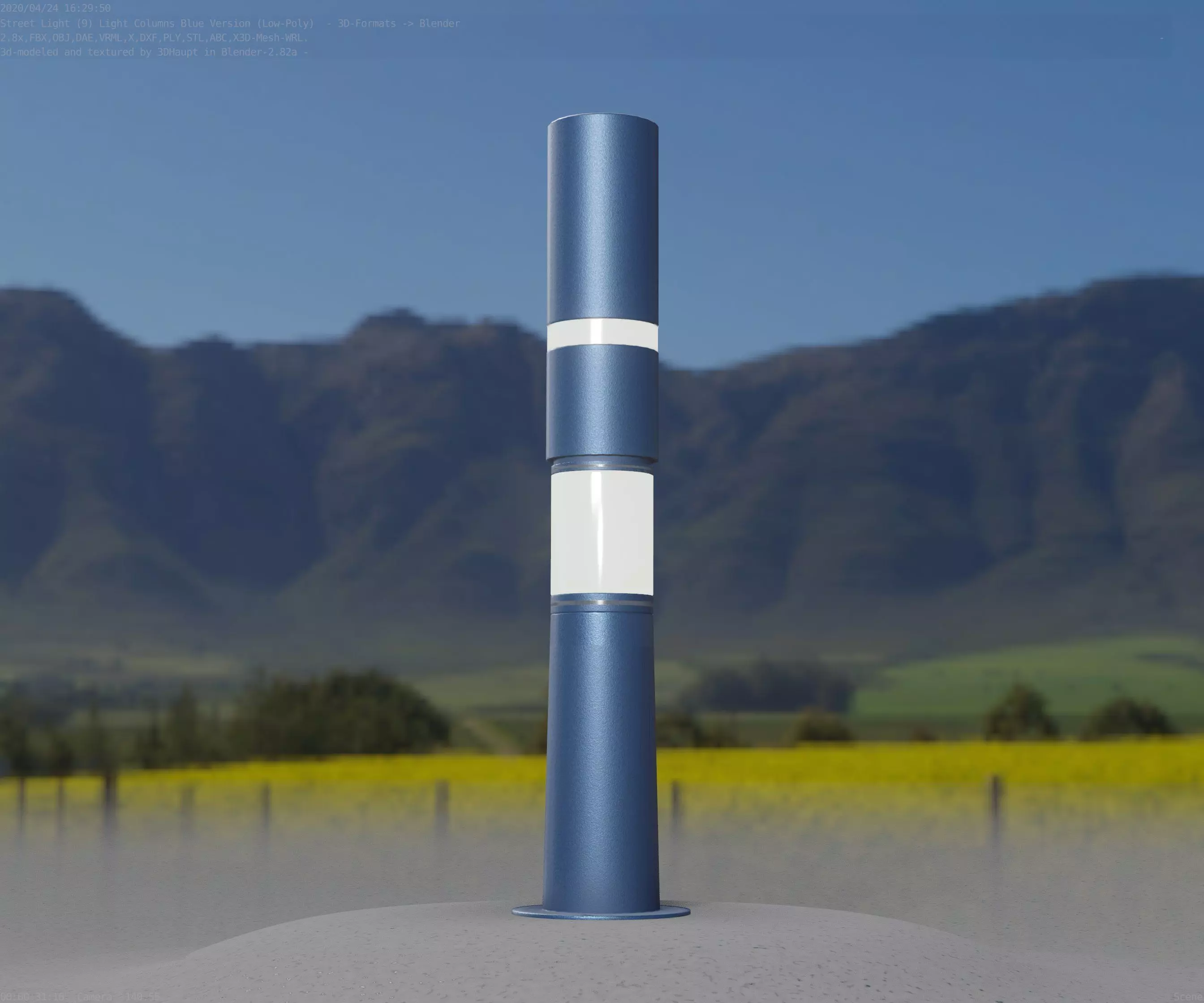 Low-Poly Blue Light Column 8 - Street Light Set-9 Low-poly 3D model_0