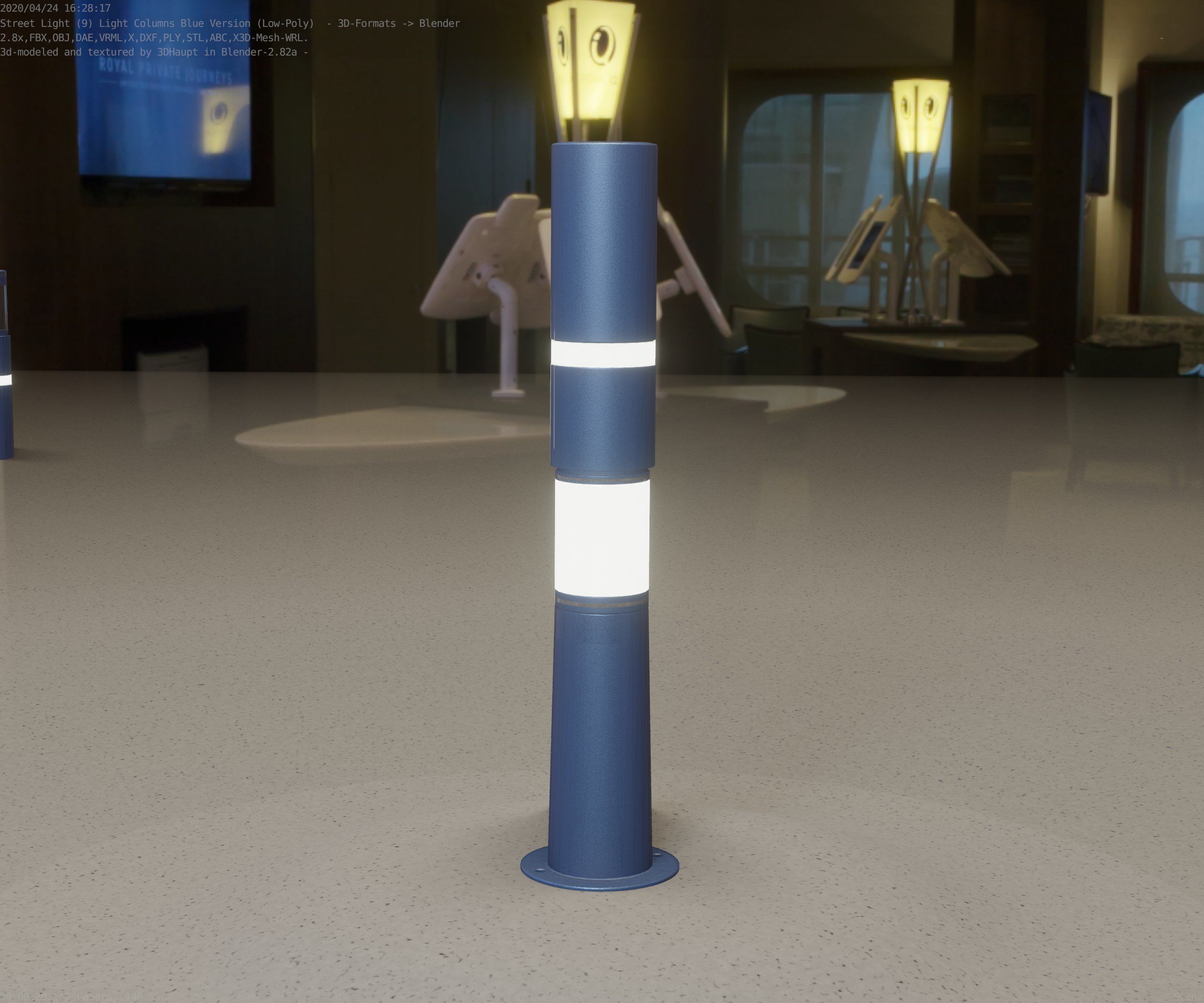Low-Poly Blue Light Column 8 - Street Light Set-9 Low-poly 3D model_30