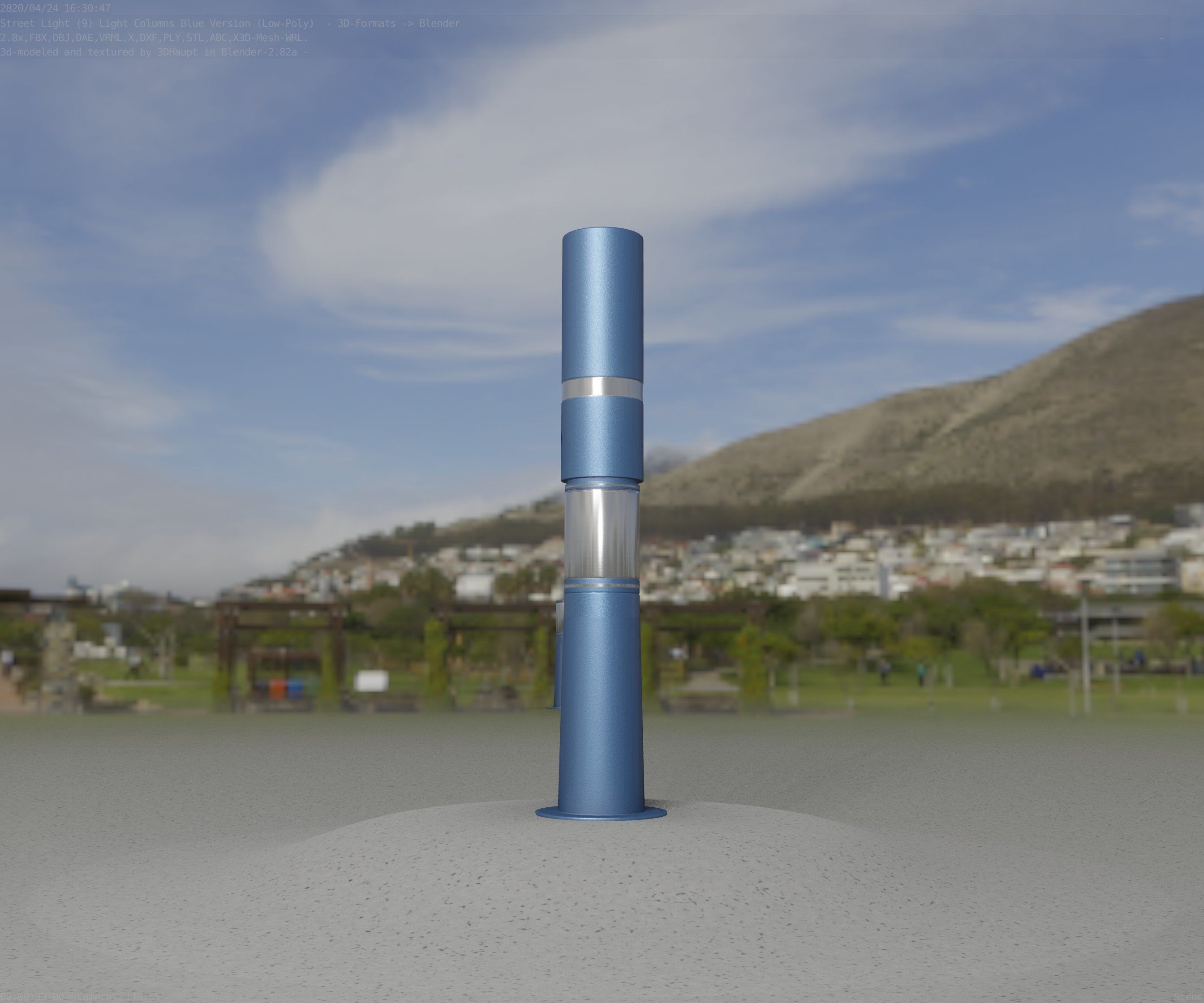 Low-Poly Blue Light Column 8 - Street Light Set-9 Low-poly 3D model_92