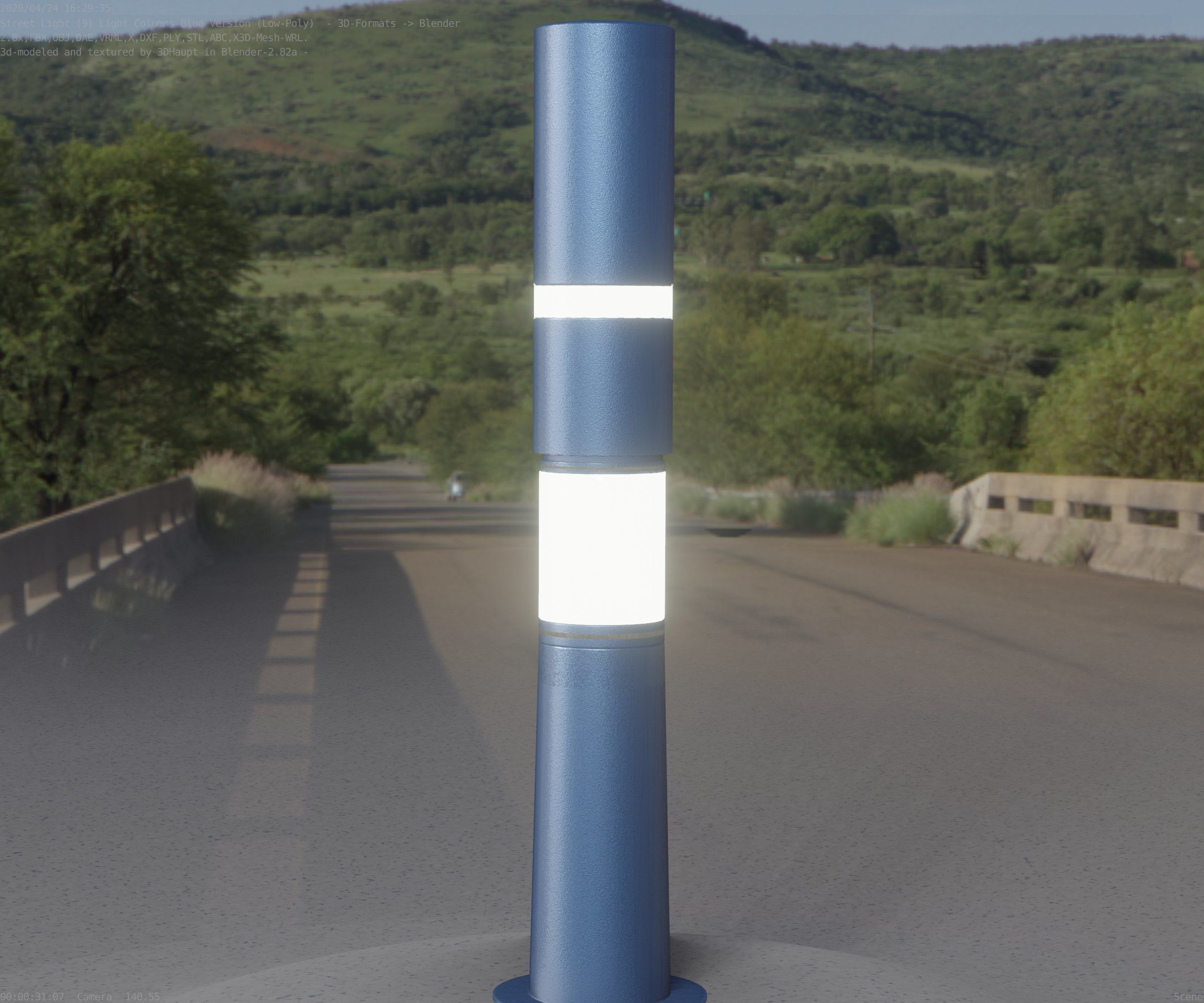 Low-Poly Blue Light Column 8 - Street Light Set-9 Low-poly 3D model_71