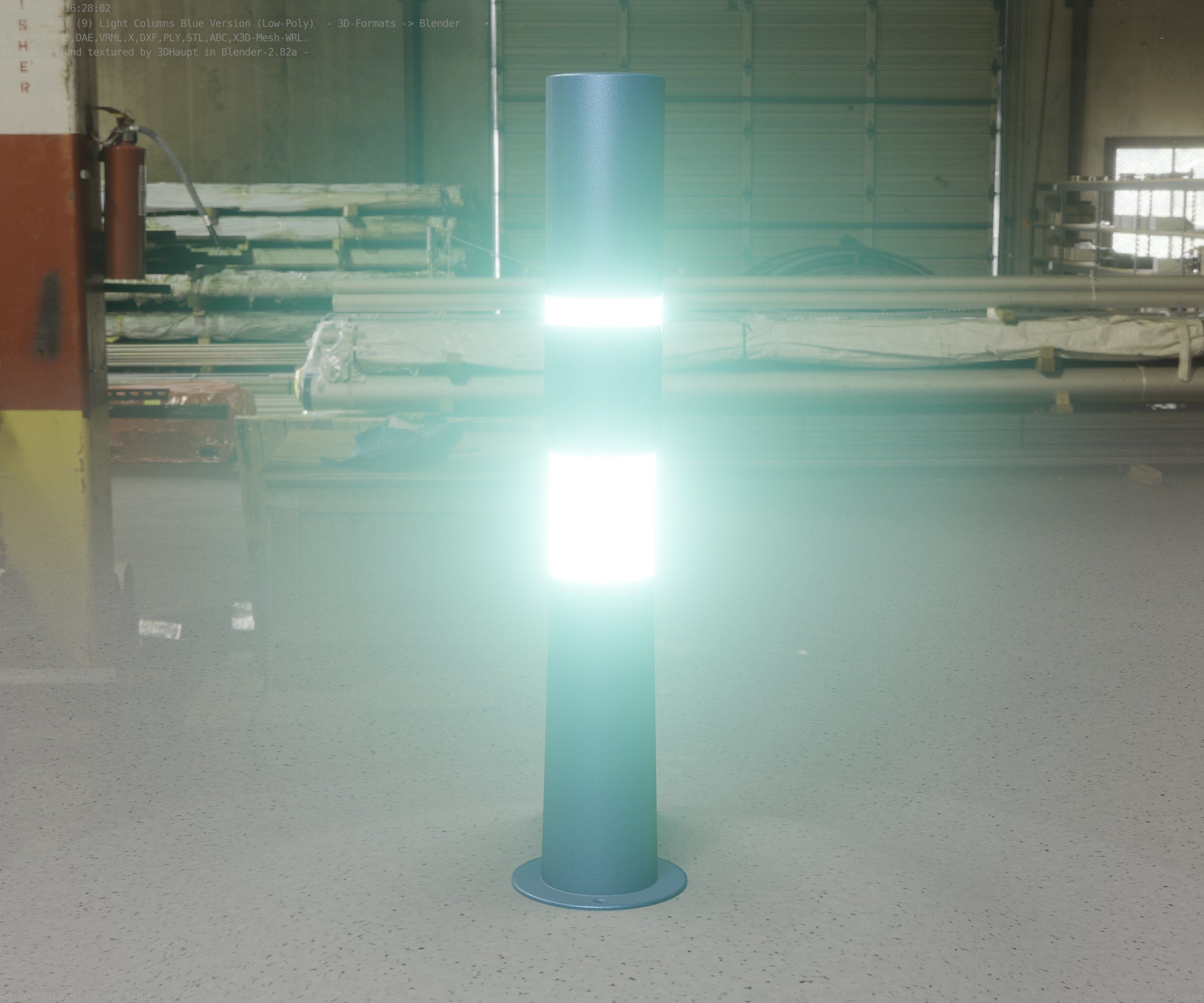 Low-Poly Blue Light Column 8 - Street Light Set-9 Low-poly 3D model_22