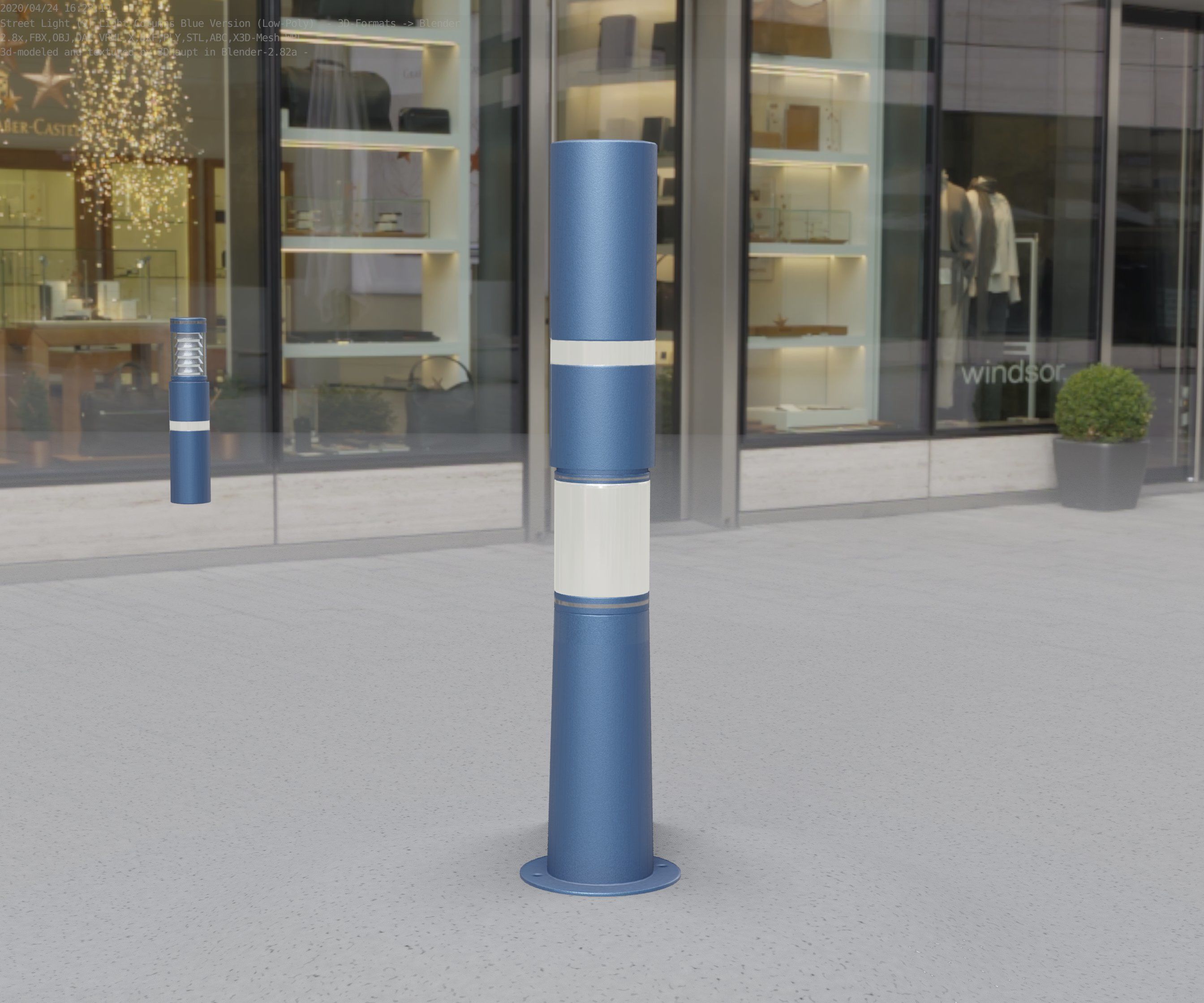 Low-Poly Blue Light Column 8 - Street Light Set-9 Low-poly 3D model_31