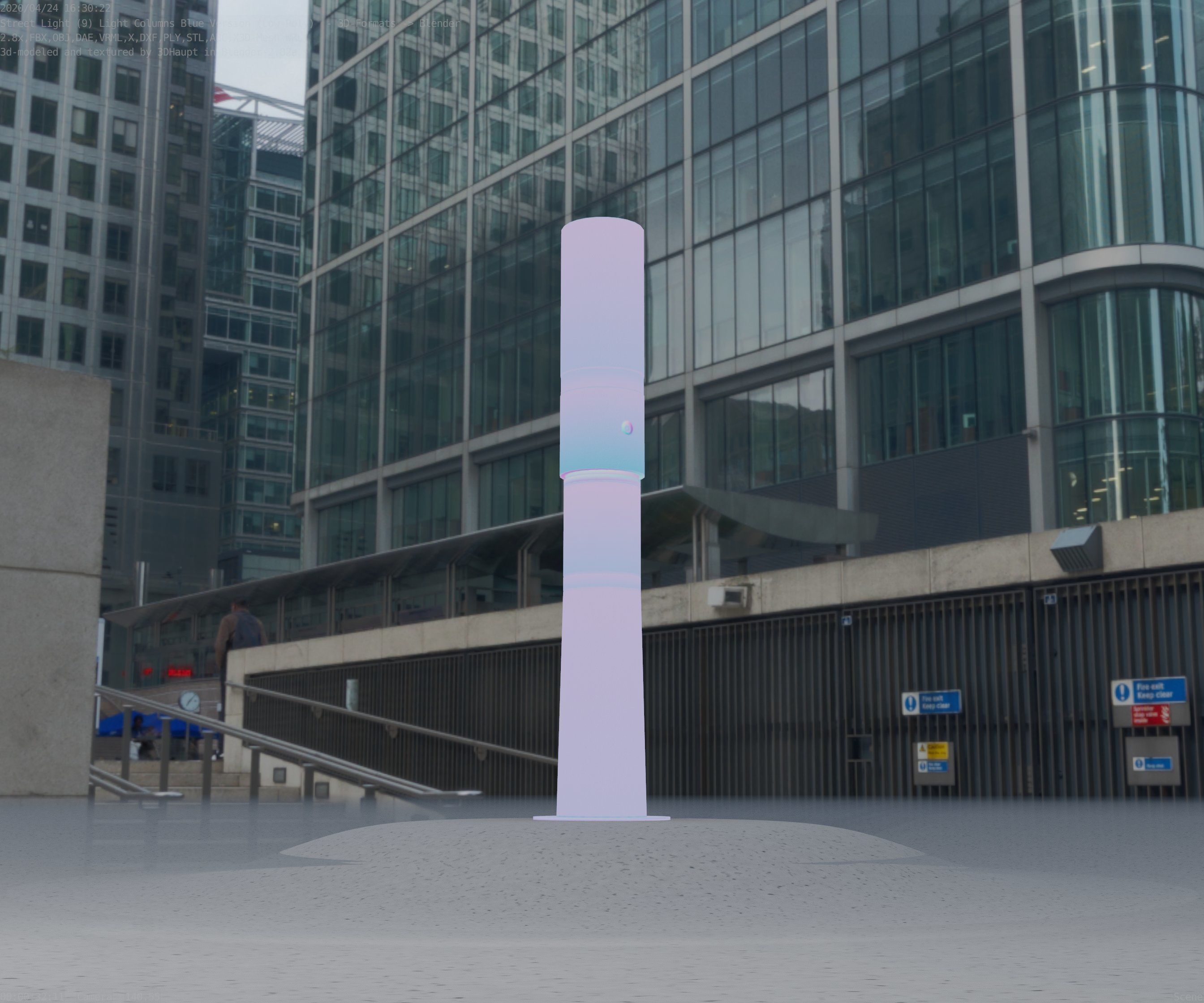 Low-Poly Blue Light Column 8 - Street Light Set-9 Low-poly 3D model_19