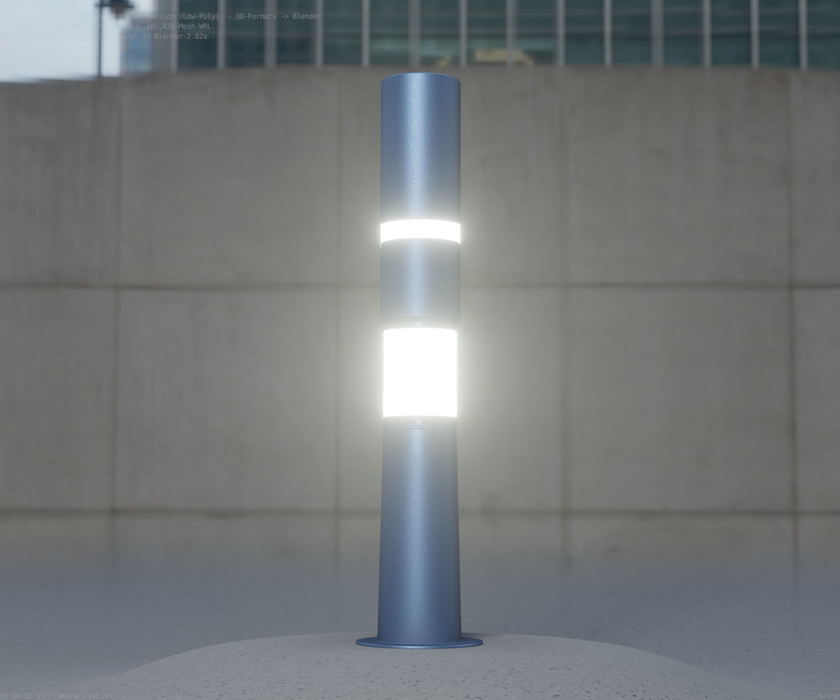 Low-Poly Blue Light Column 8 - Street Light Set-9 Low-poly 3D model_79