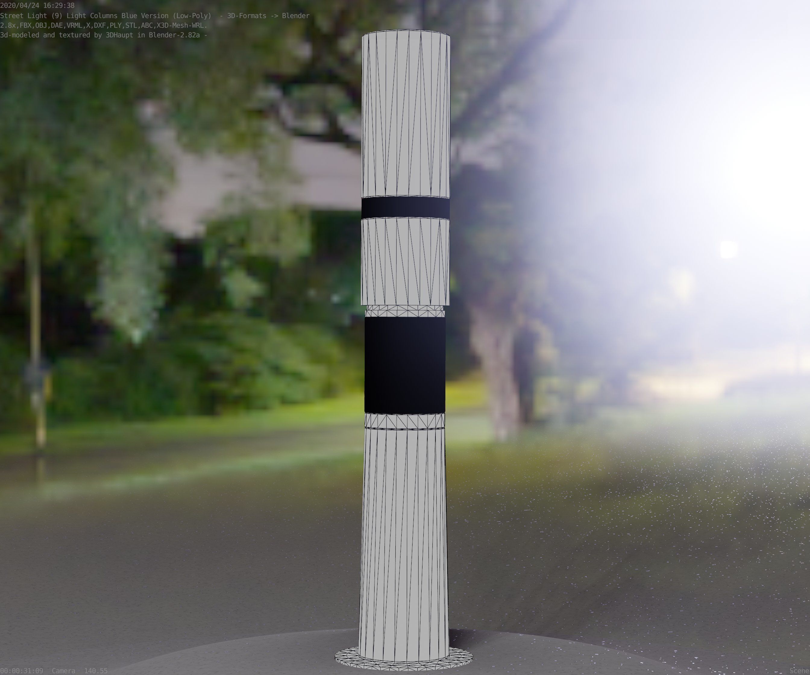 Low-Poly Blue Light Column 8 - Street Light Set-9 Low-poly 3D model_73