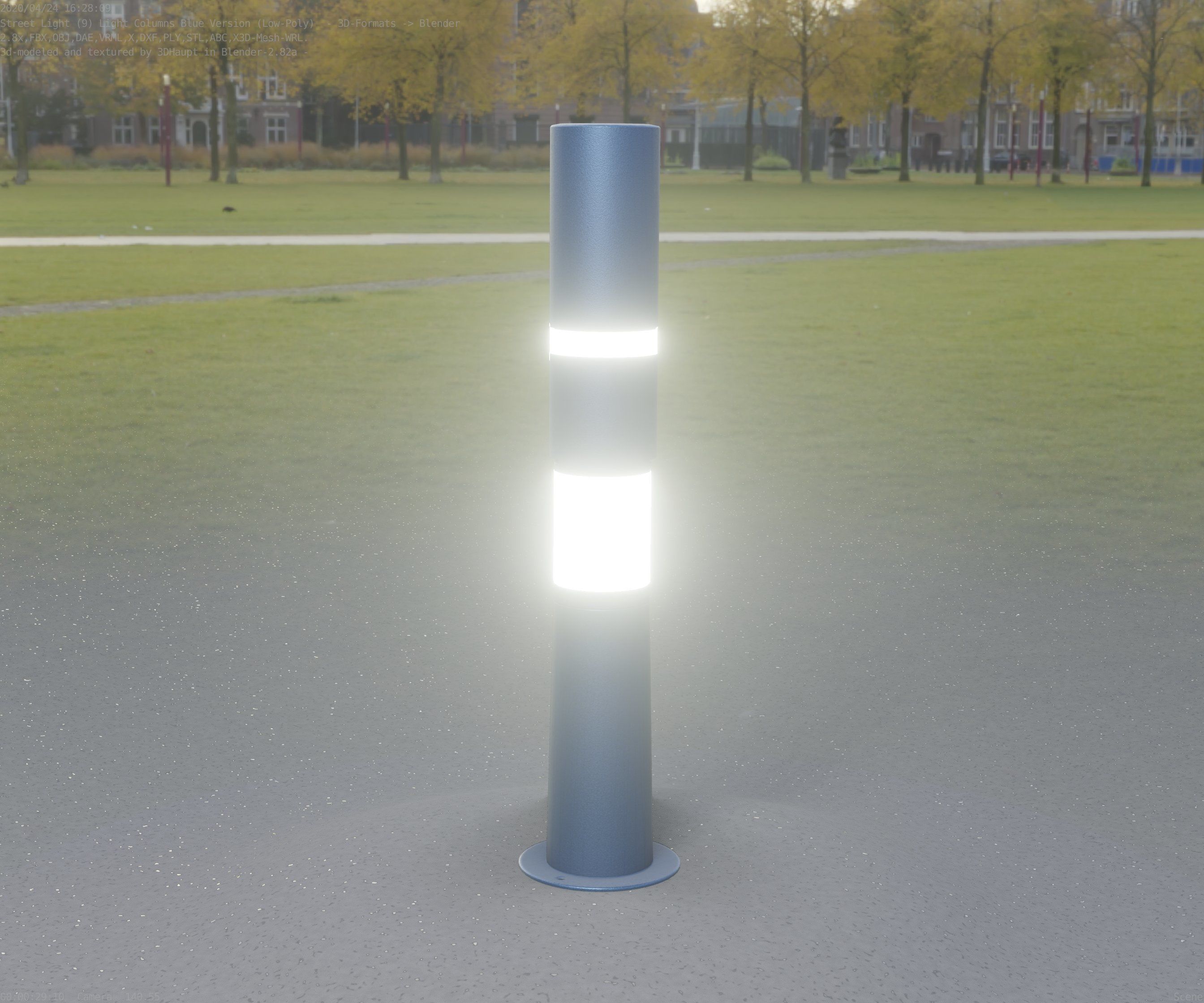 Low-Poly Blue Light Column 8 - Street Light Set-9 Low-poly 3D model_26