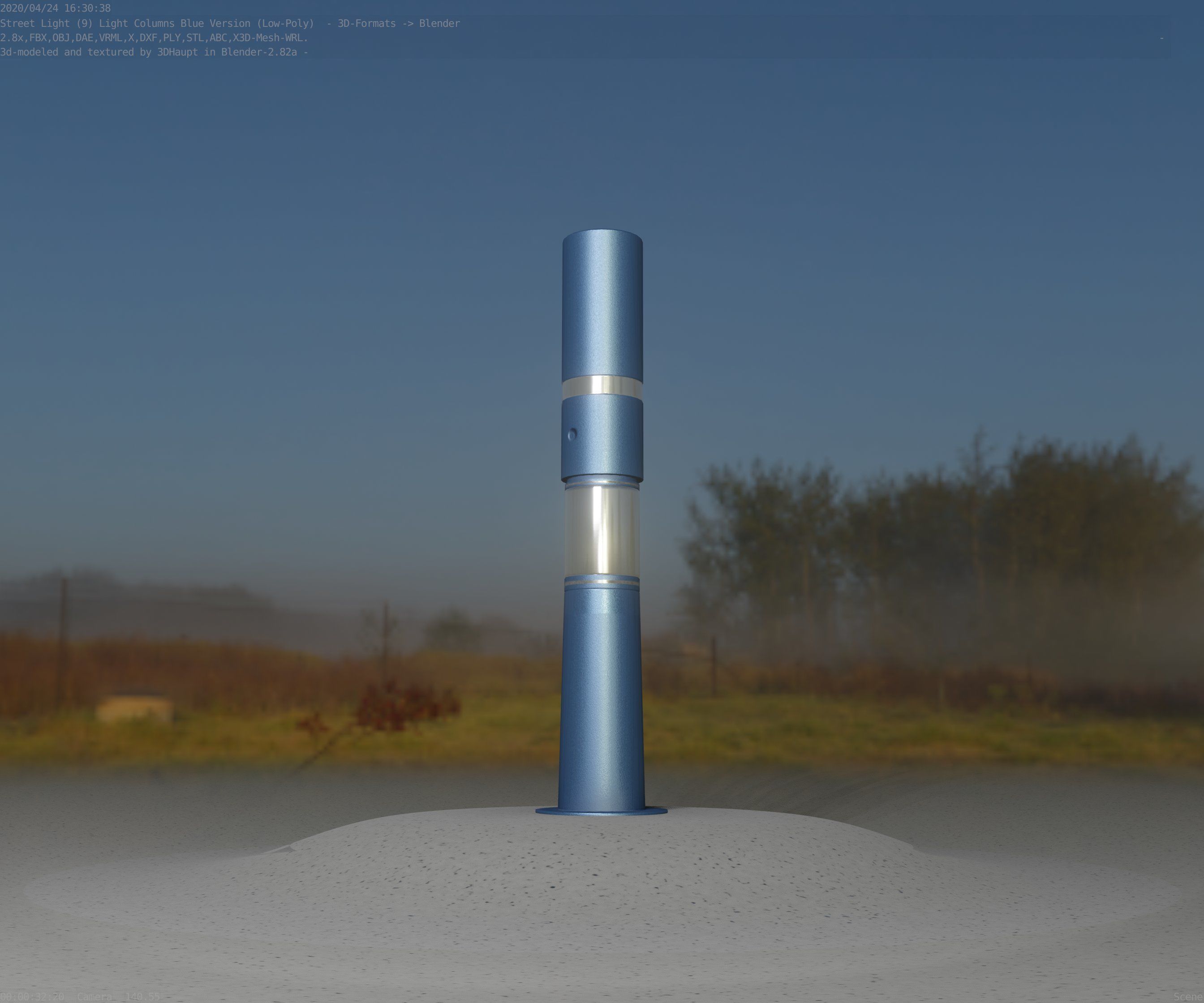 Low-Poly Blue Light Column 8 - Street Light Set-9 Low-poly 3D model_88