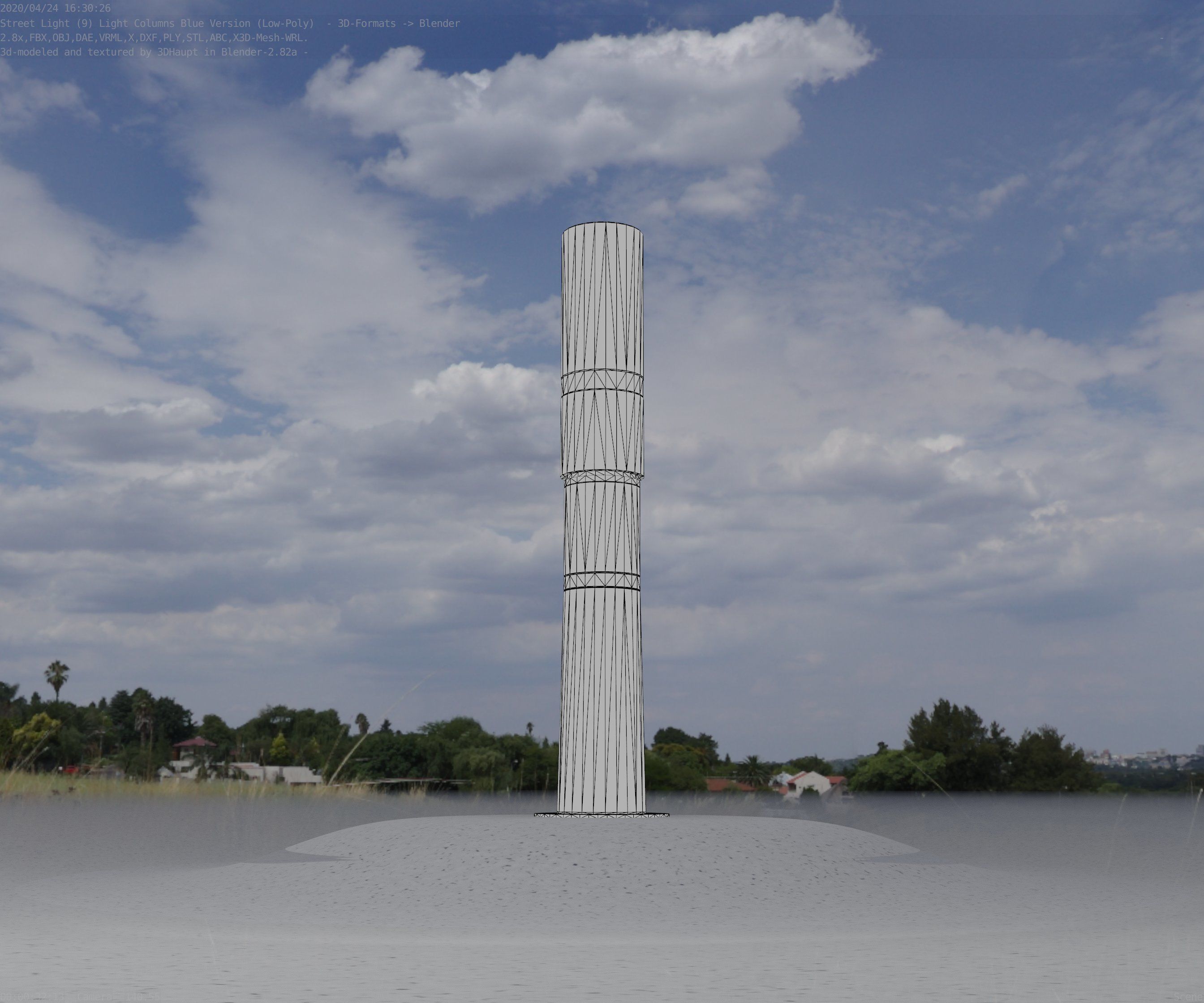 Low-Poly Blue Light Column 8 - Street Light Set-9 Low-poly 3D model_81