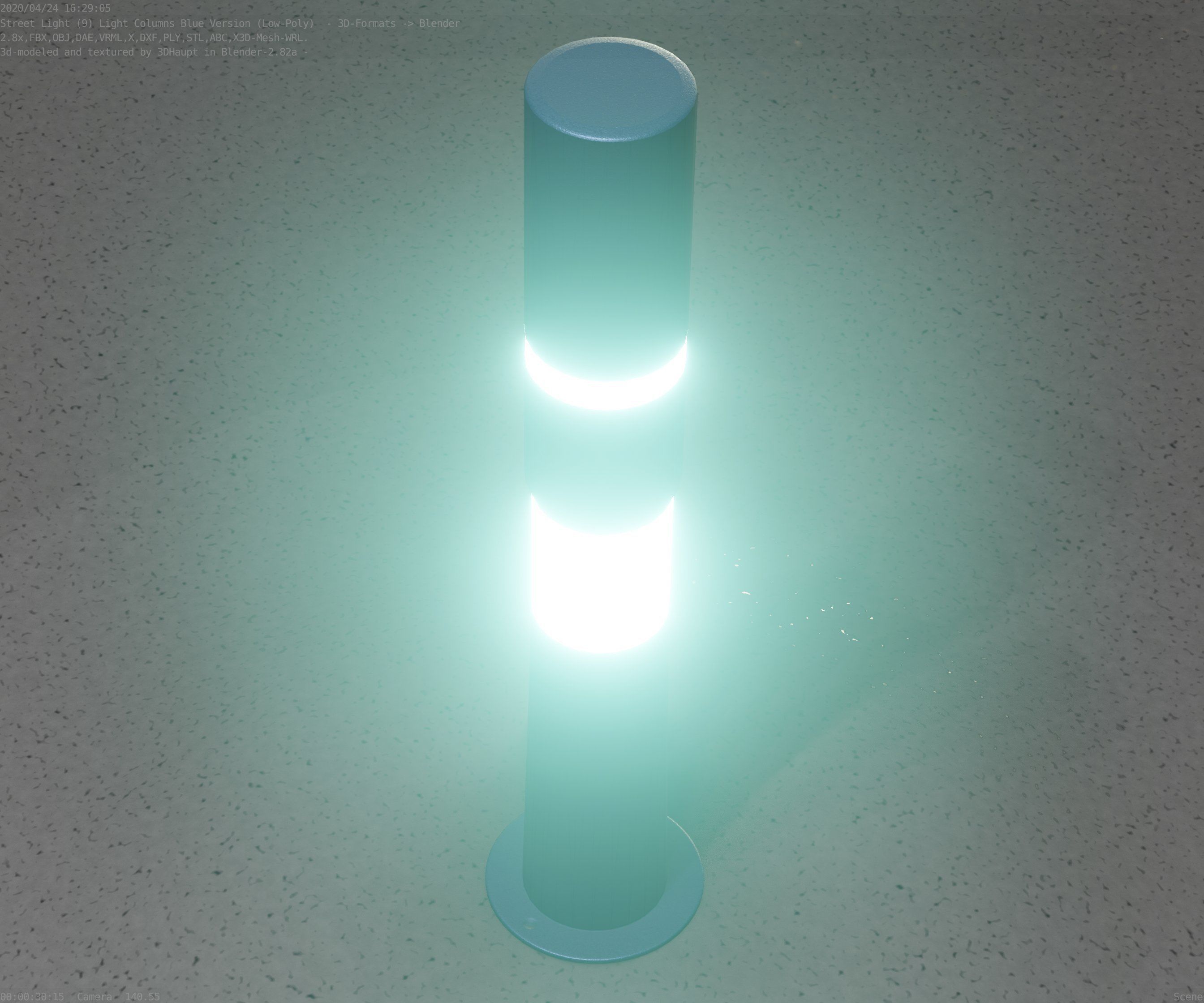 Low-Poly Blue Light Column 8 - Street Light Set-9 Low-poly 3D model_55