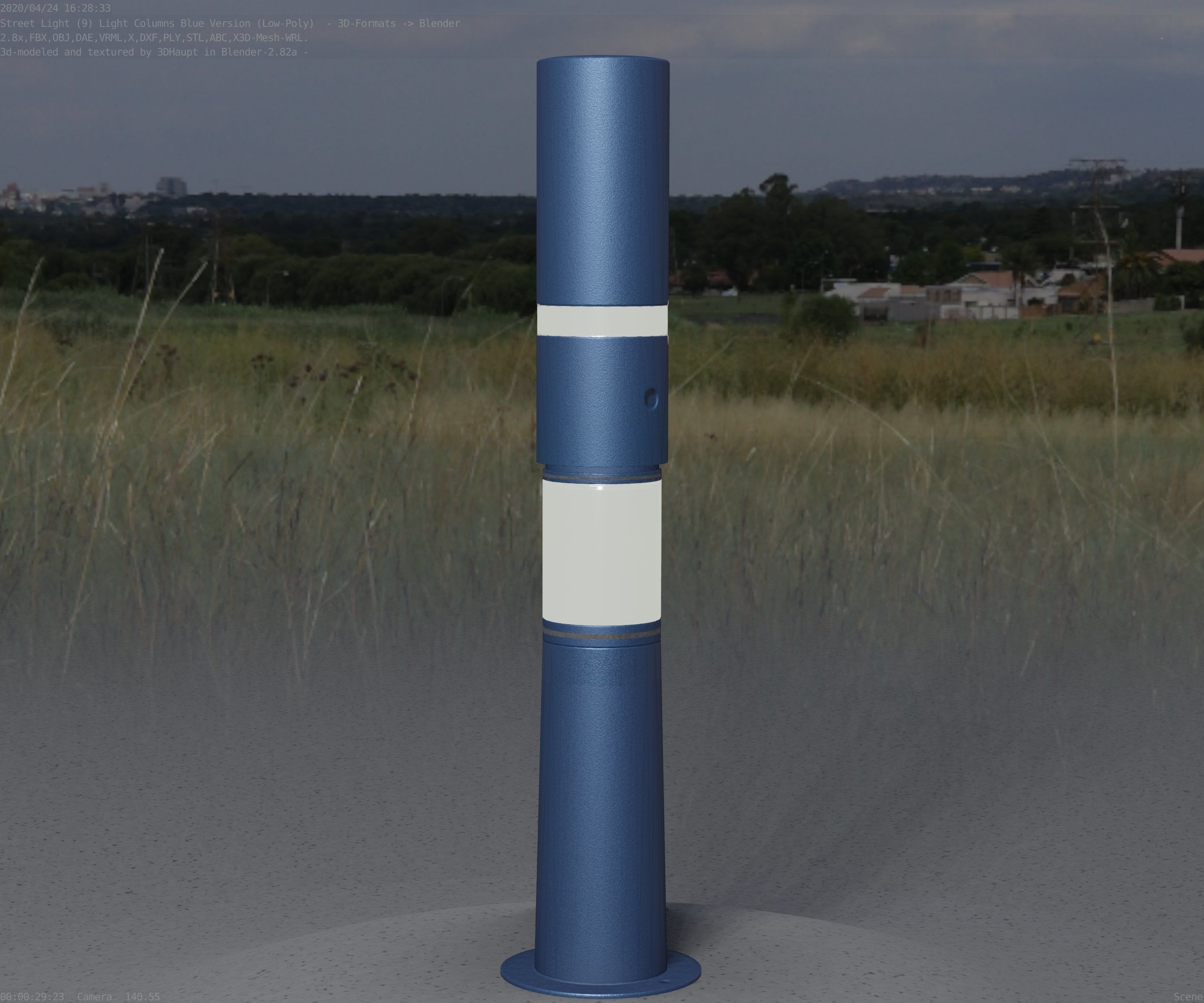 Low-Poly Blue Light Column 8 - Street Light Set-9 Low-poly 3D model_39