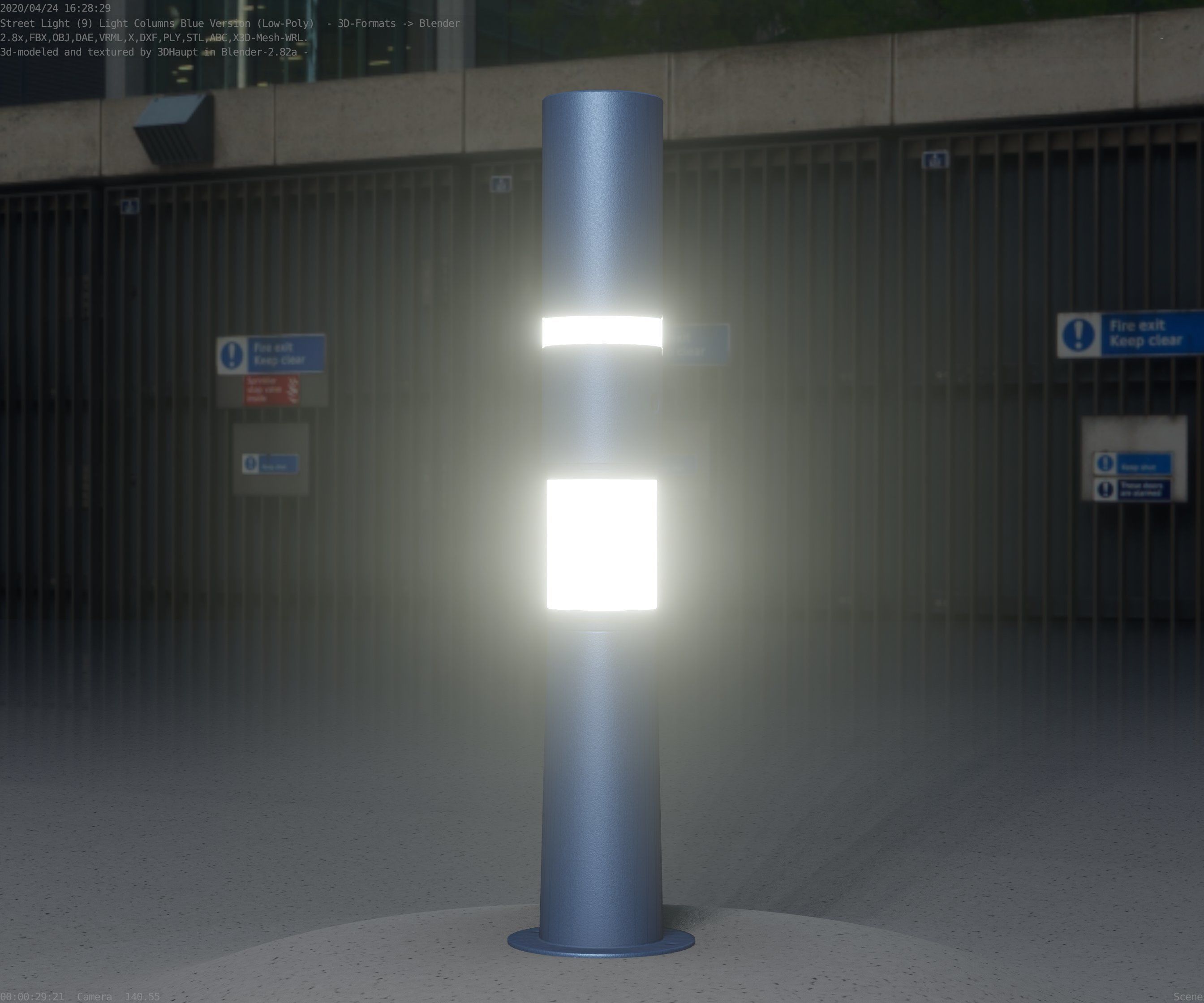 Low-Poly Blue Light Column 8 - Street Light Set-9 Low-poly 3D model_37