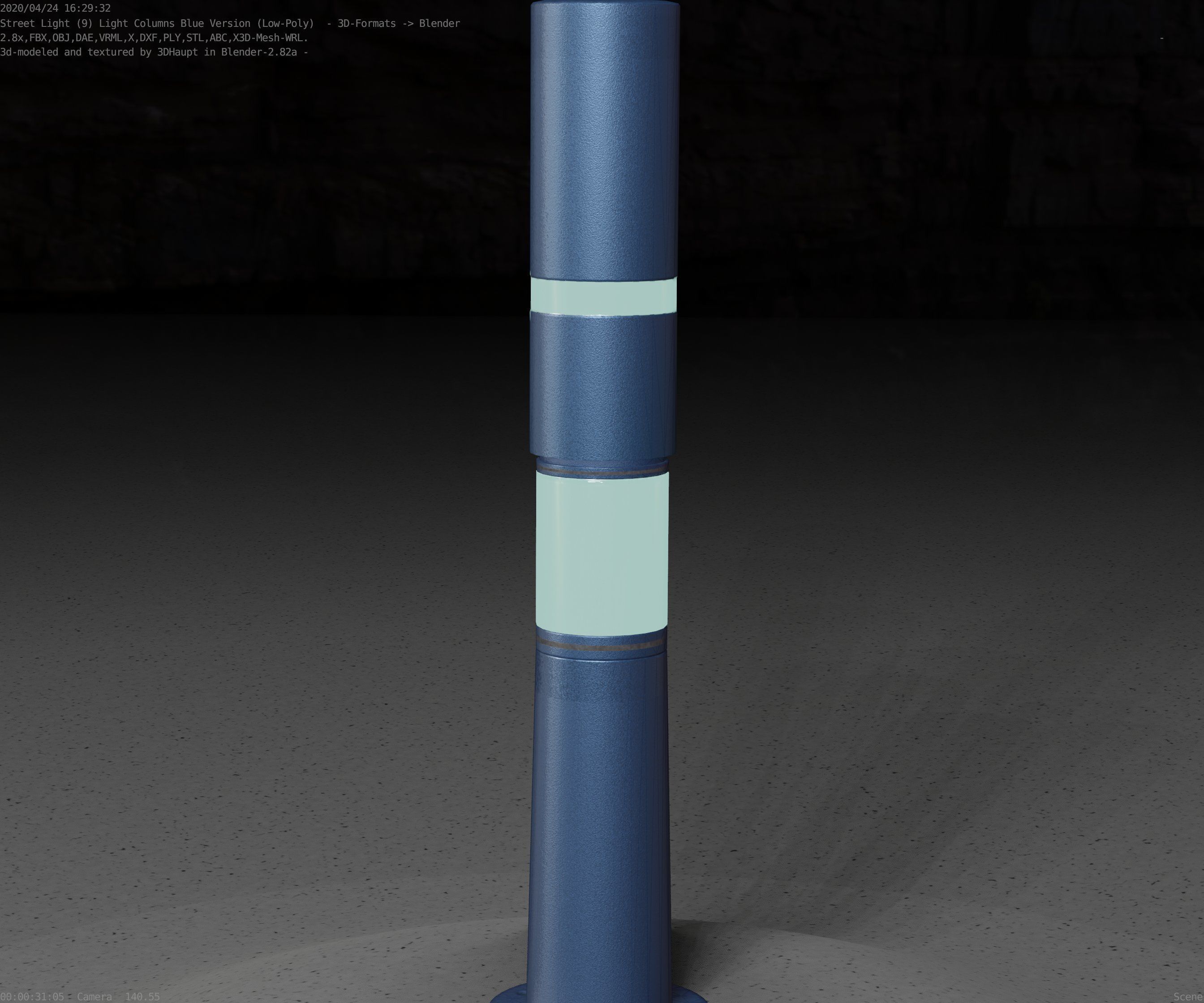 Low-Poly Blue Light Column 8 - Street Light Set-9 Low-poly 3D model_69