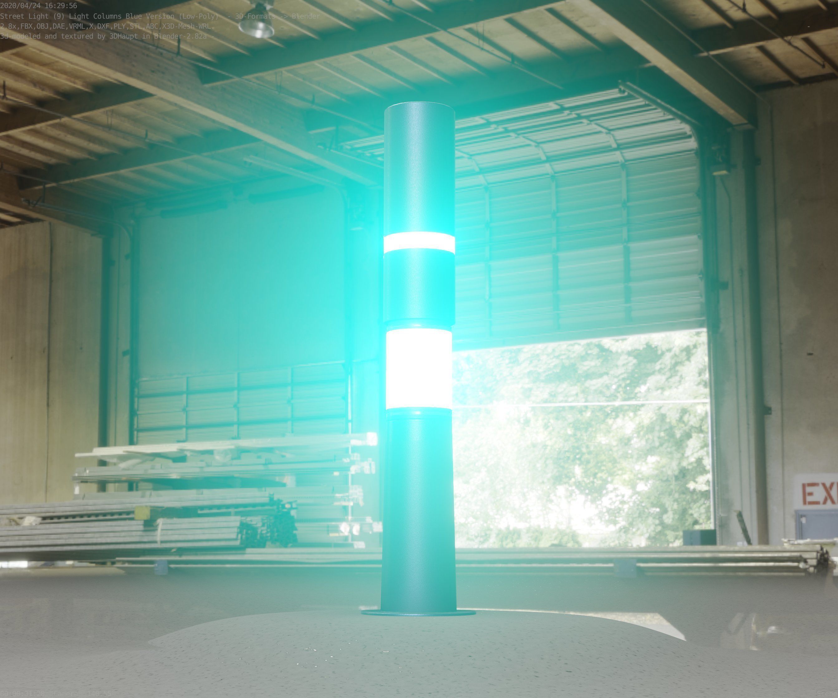 Low-Poly Blue Light Column 8 - Street Light Set-9 Low-poly 3D model_4