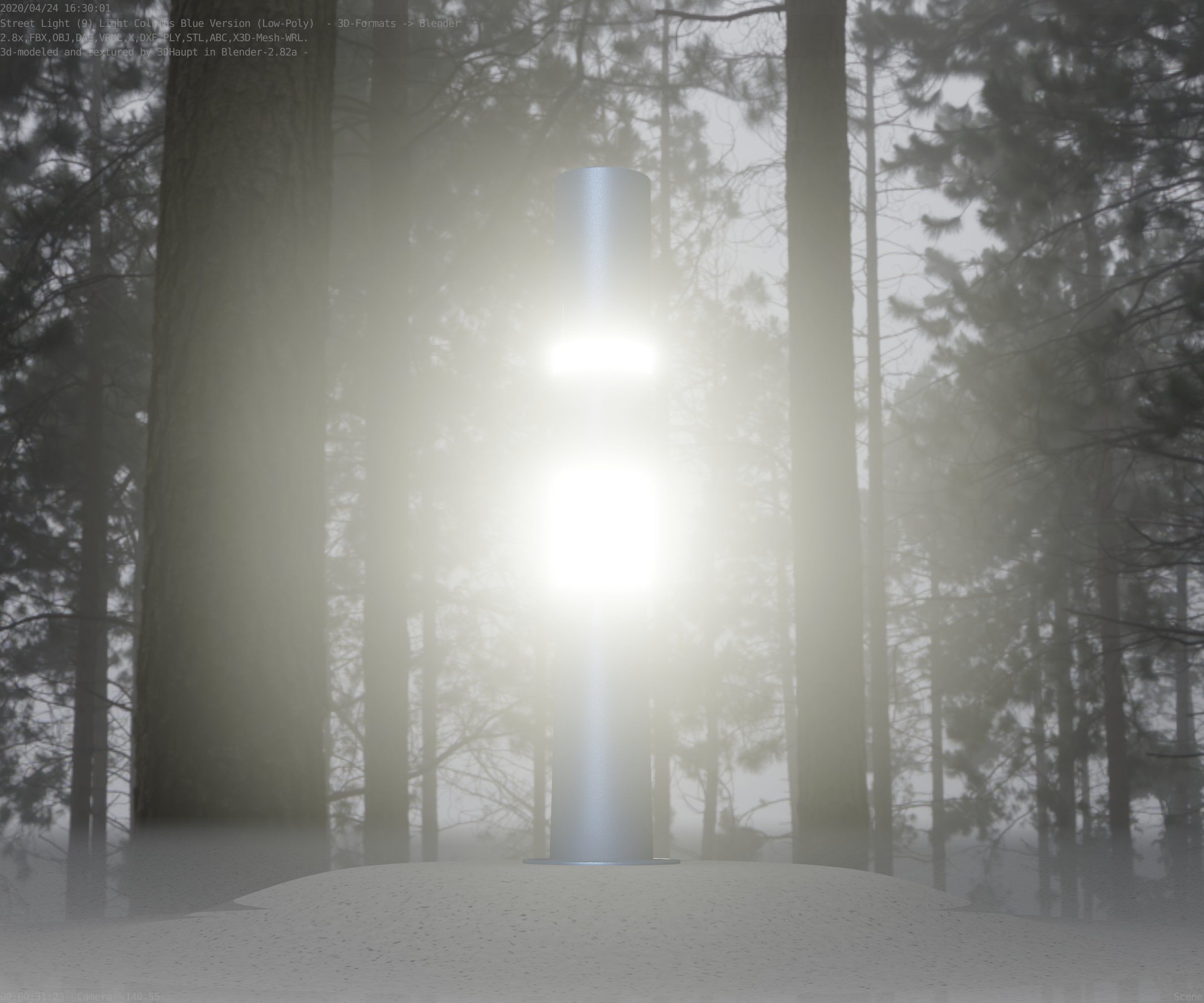 Low-Poly Blue Light Column 8 - Street Light Set-9 Low-poly 3D model_7