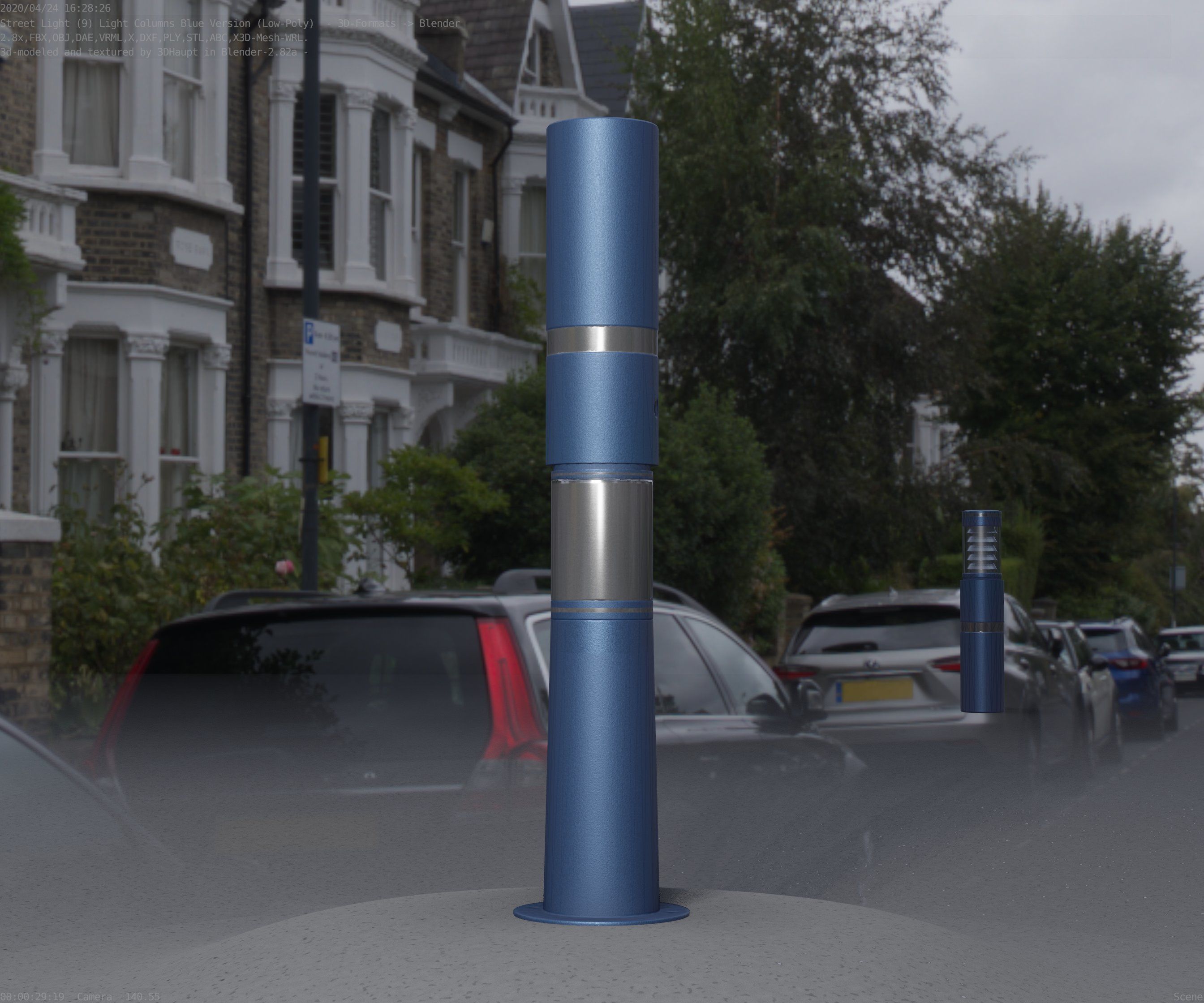 Low-Poly Blue Light Column 8 - Street Light Set-9 Low-poly 3D model_35