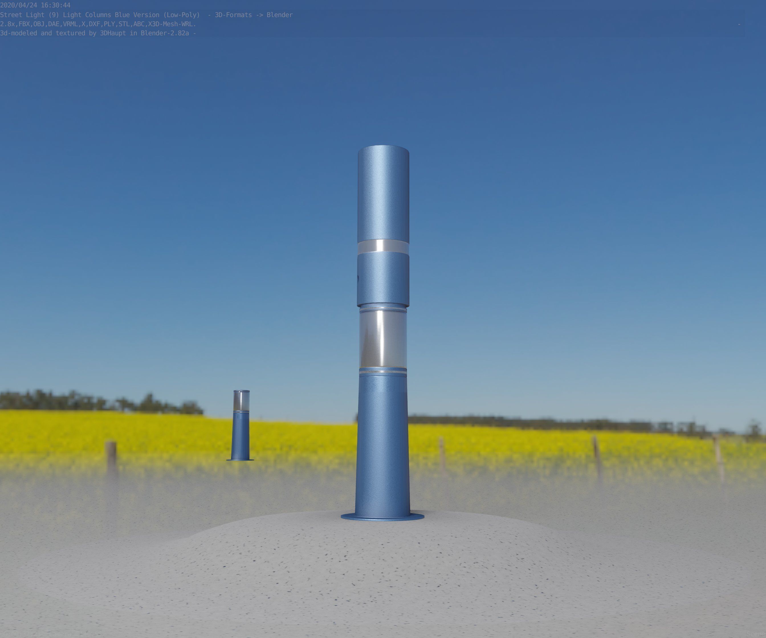 Low-Poly Blue Light Column 8 - Street Light Set-9 Low-poly 3D model_91
