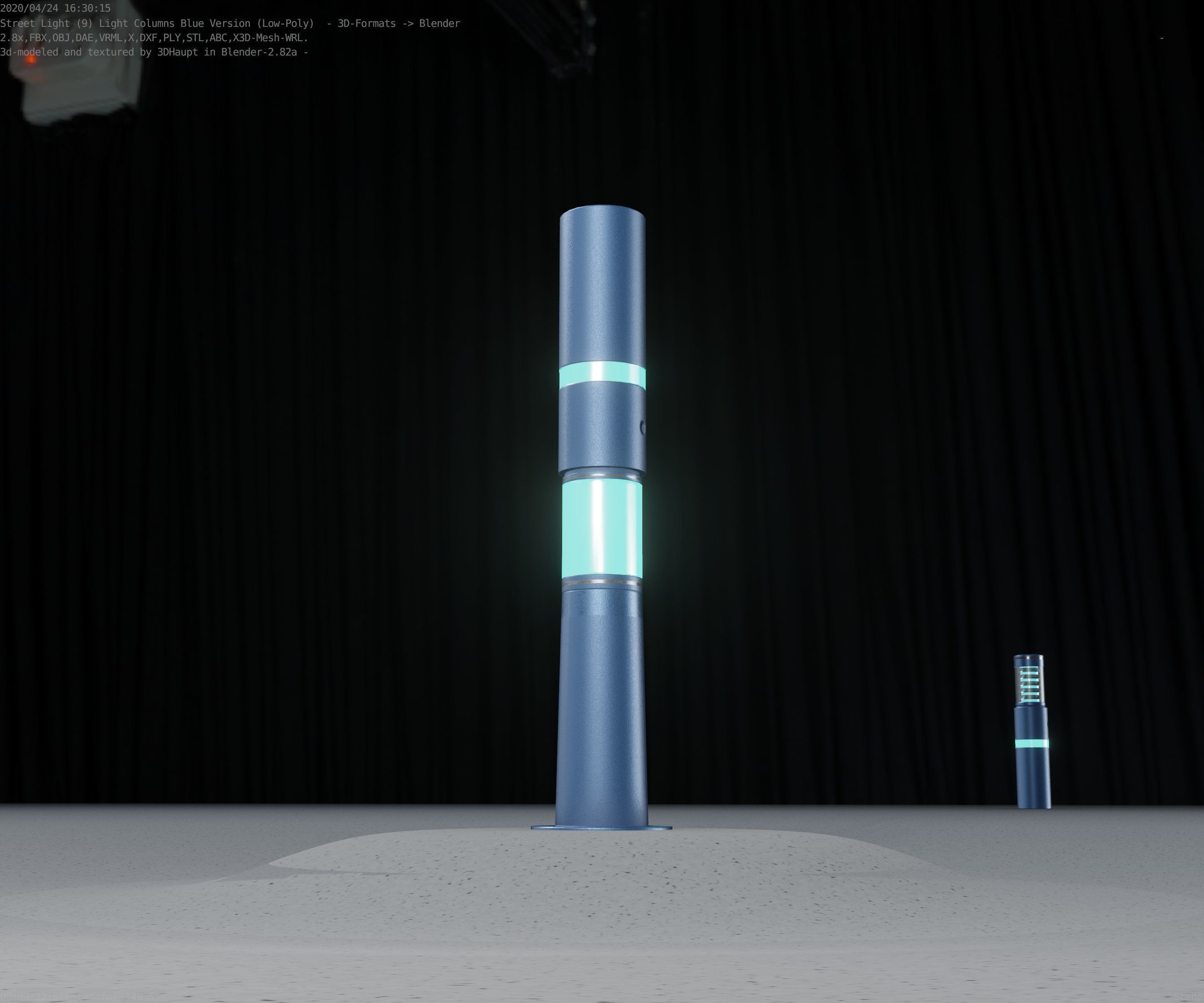 Low-Poly Blue Light Column 8 - Street Light Set-9 Low-poly 3D model_15
