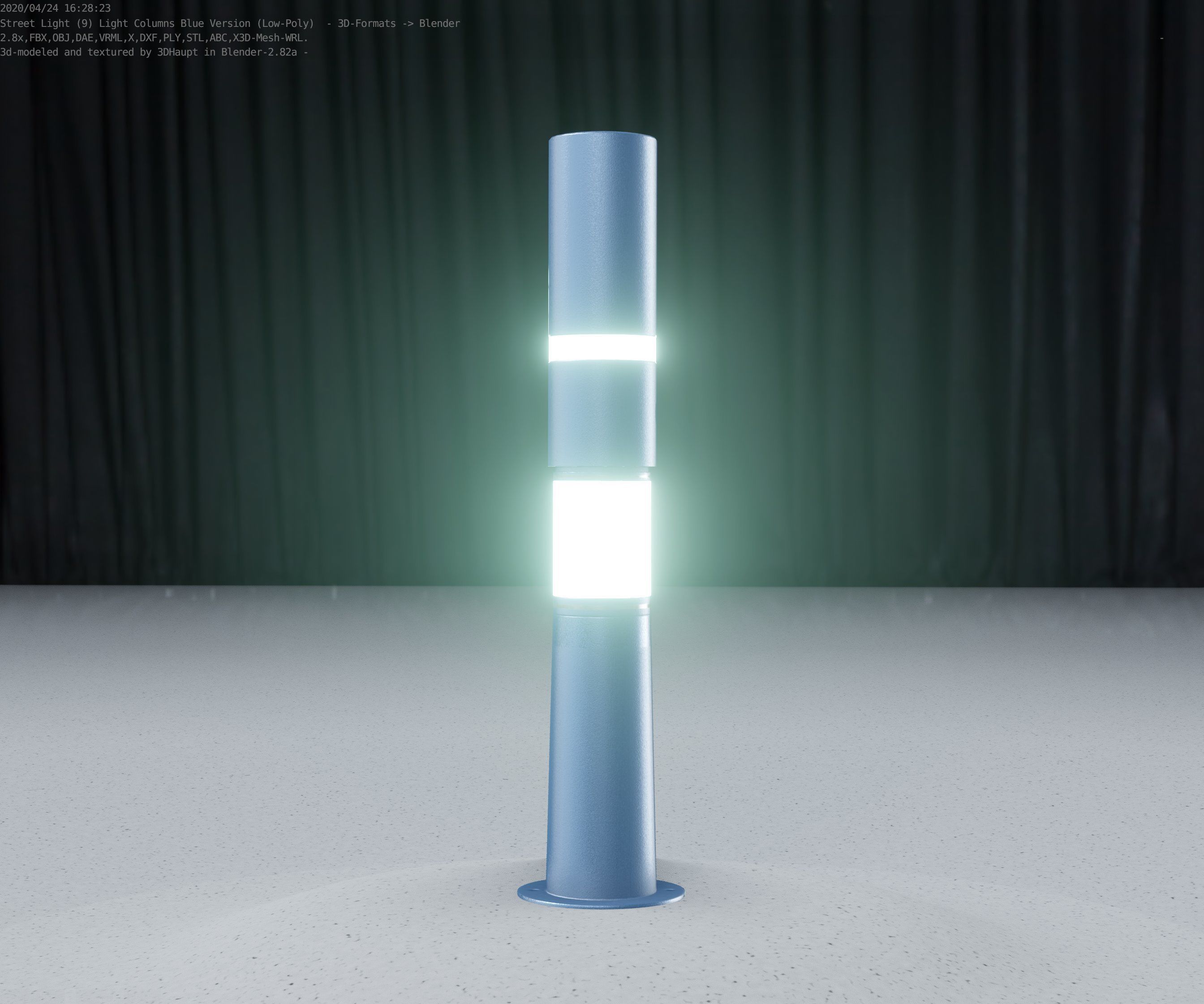 Low-Poly Blue Light Column 8 - Street Light Set-9 Low-poly 3D model_33