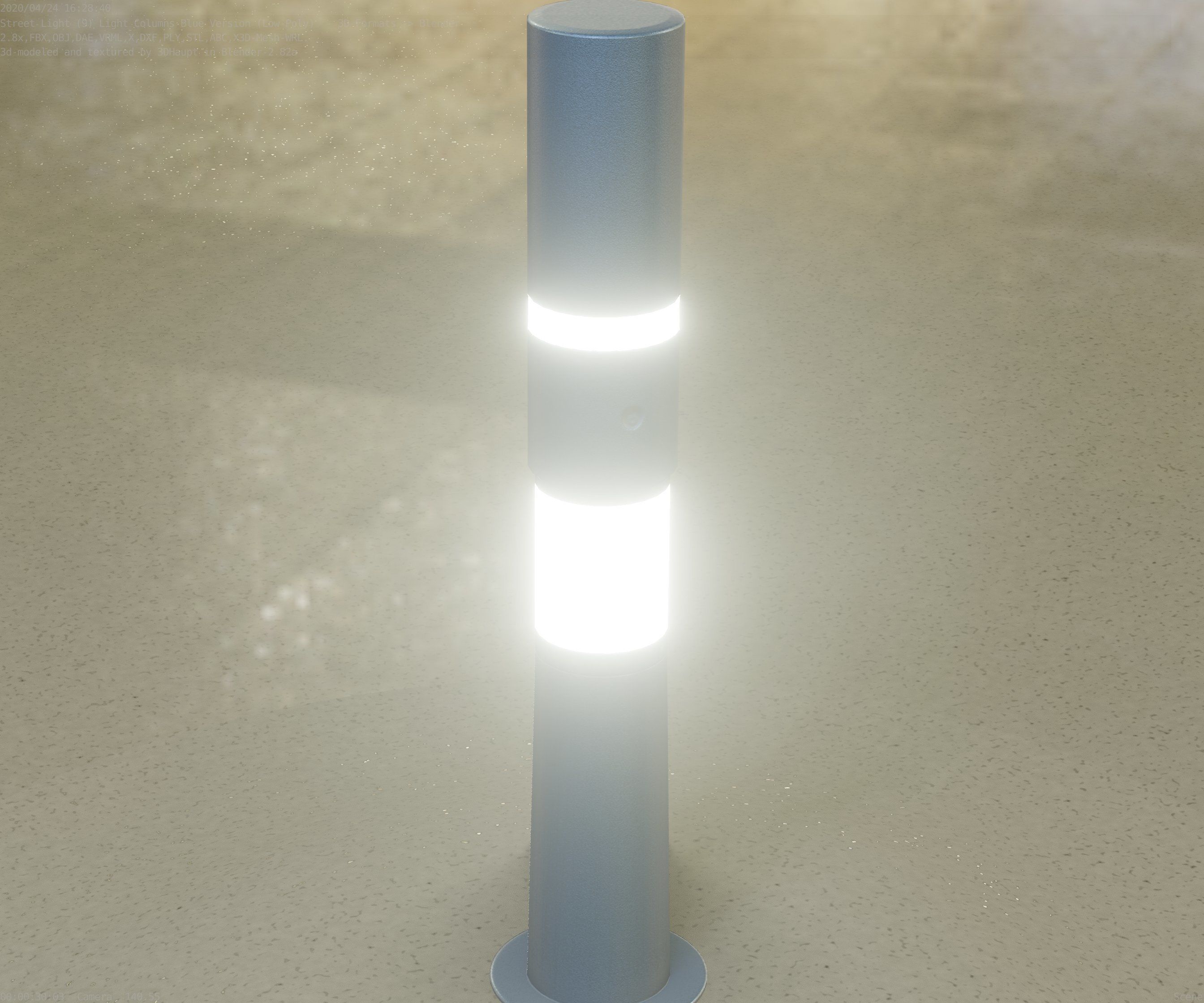 Low-Poly Blue Light Column 8 - Street Light Set-9 Low-poly 3D model_43