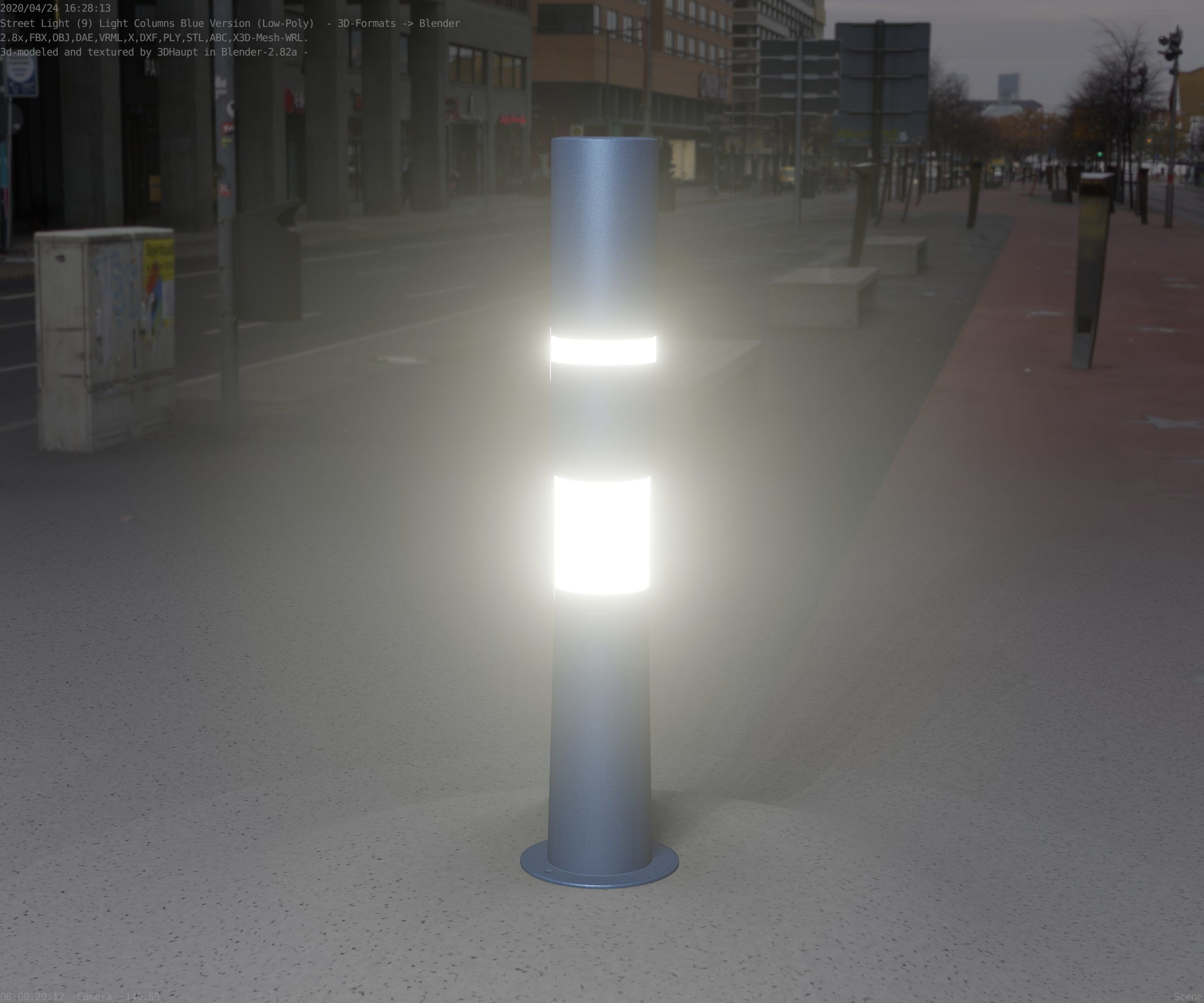 Low-Poly Blue Light Column 8 - Street Light Set-9 Low-poly 3D model_28