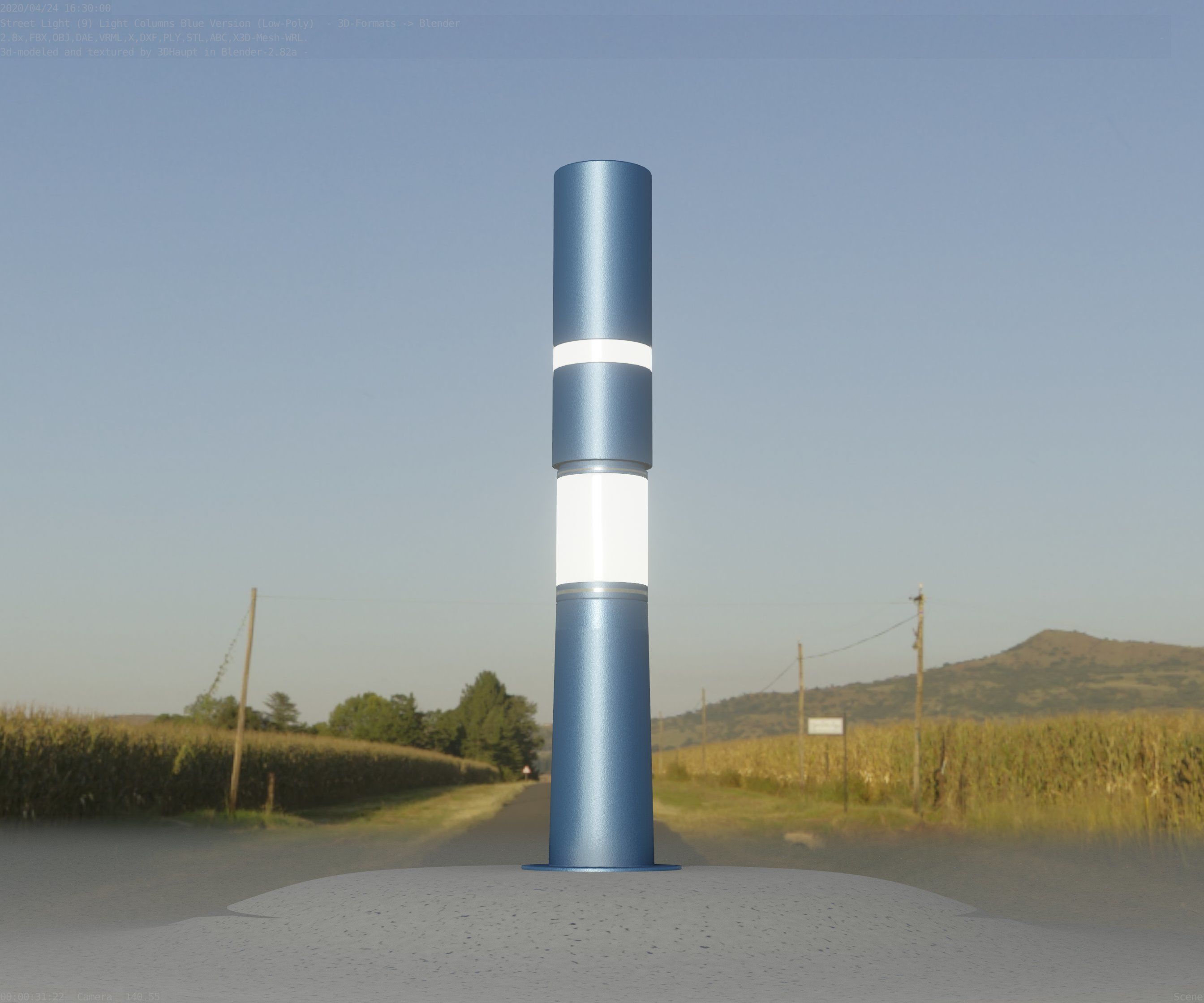 Low-Poly Blue Light Column 8 - Street Light Set-9 Low-poly 3D model_6