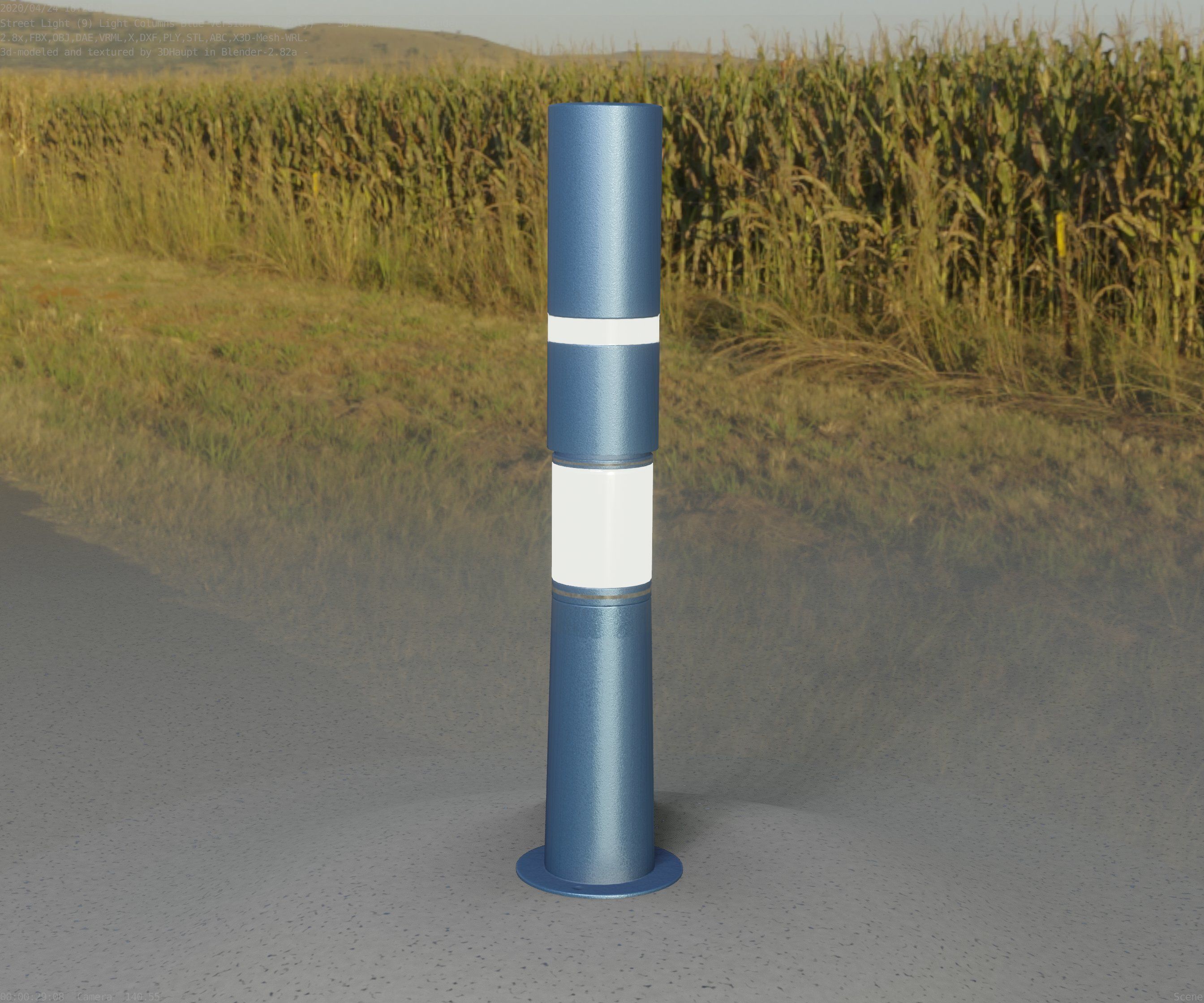 Low-Poly Blue Light Column 8 - Street Light Set-9 Low-poly 3D model_24