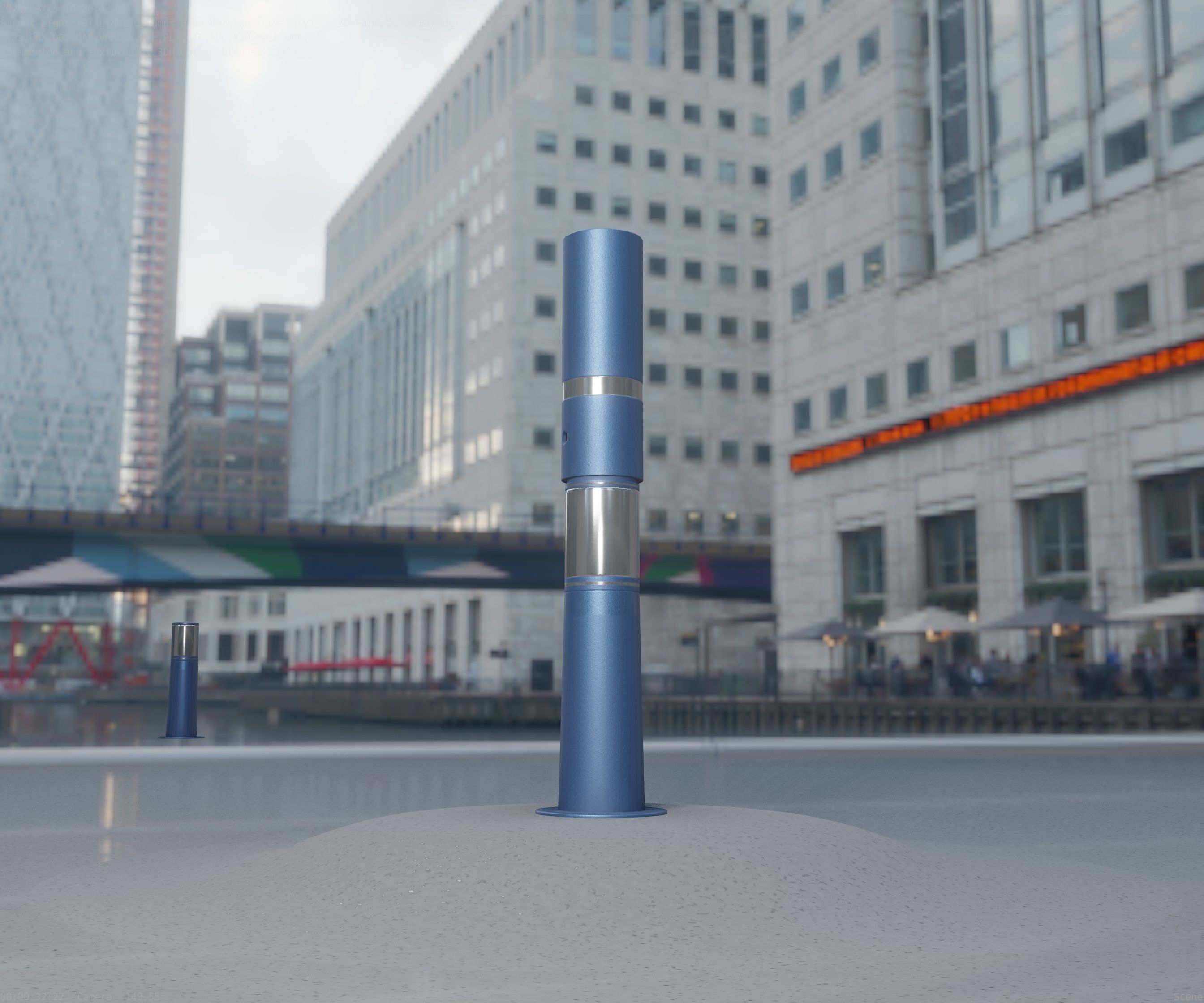 Low-Poly Blue Light Column 8 - Street Light Set-9 Low-poly 3D model_90