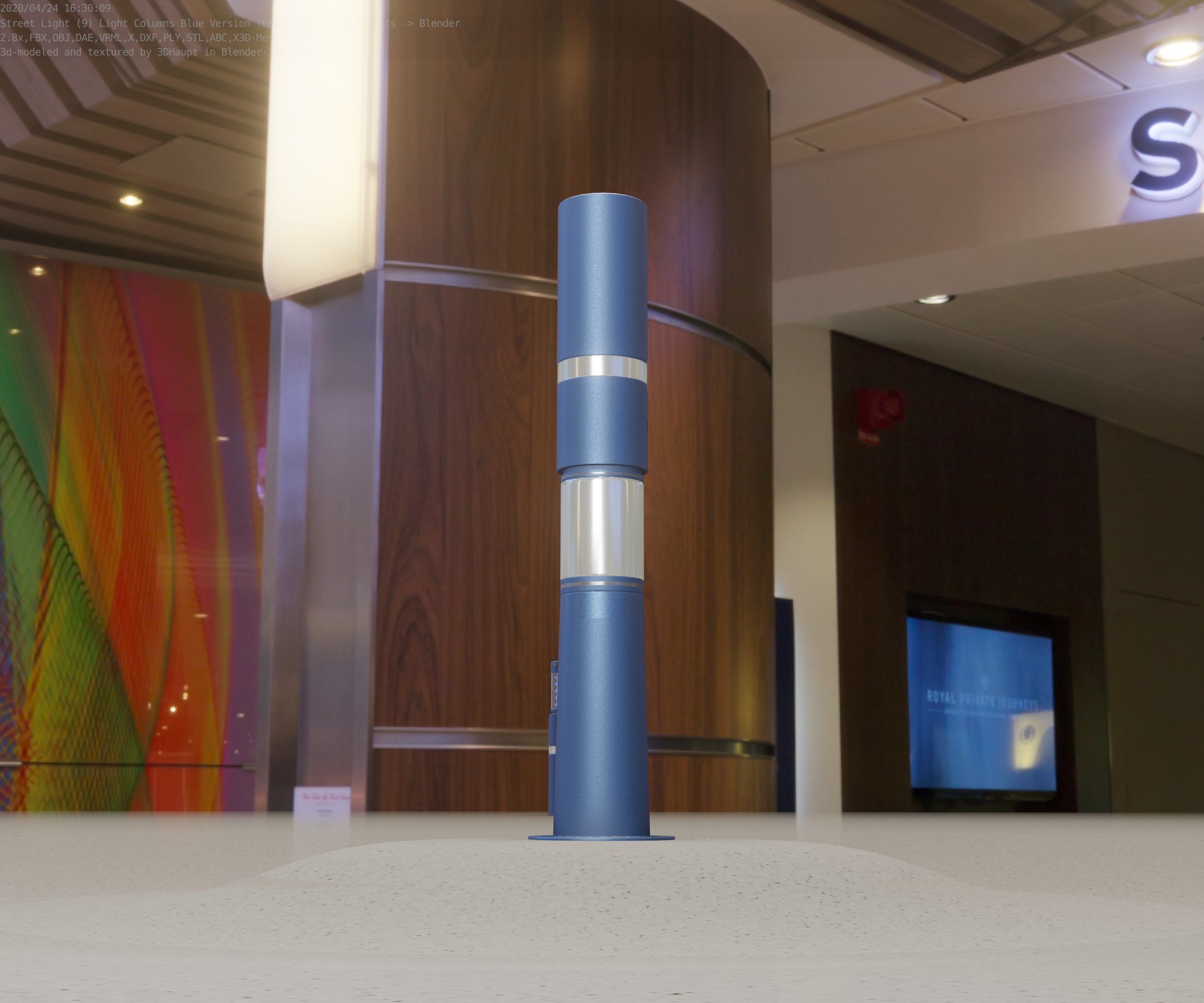 Low-Poly Blue Light Column 8 - Street Light Set-9 Low-poly 3D model_12