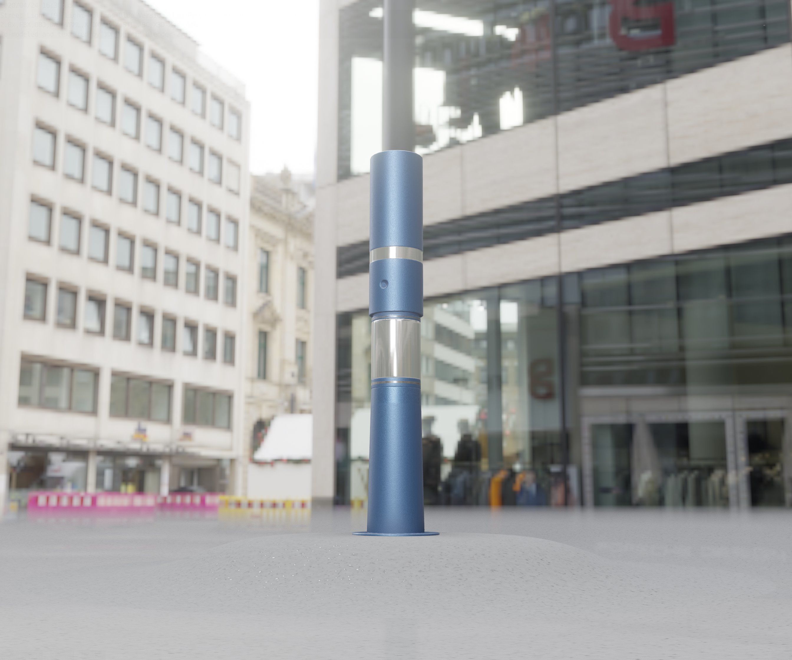 Low-Poly Blue Light Column 8 - Street Light Set-9 Low-poly 3D model_86