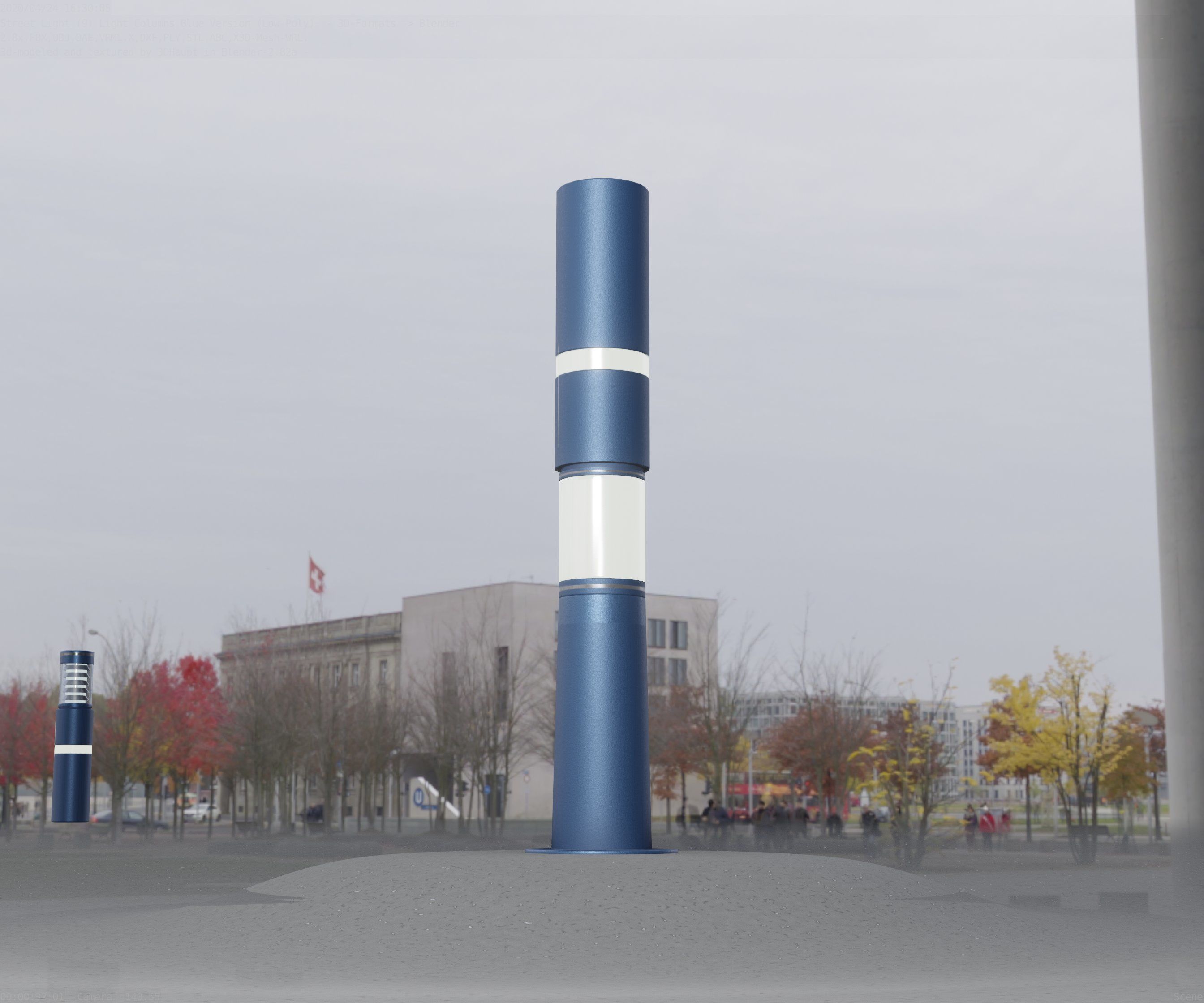Low-Poly Blue Light Column 8 - Street Light Set-9 Low-poly 3D model_9