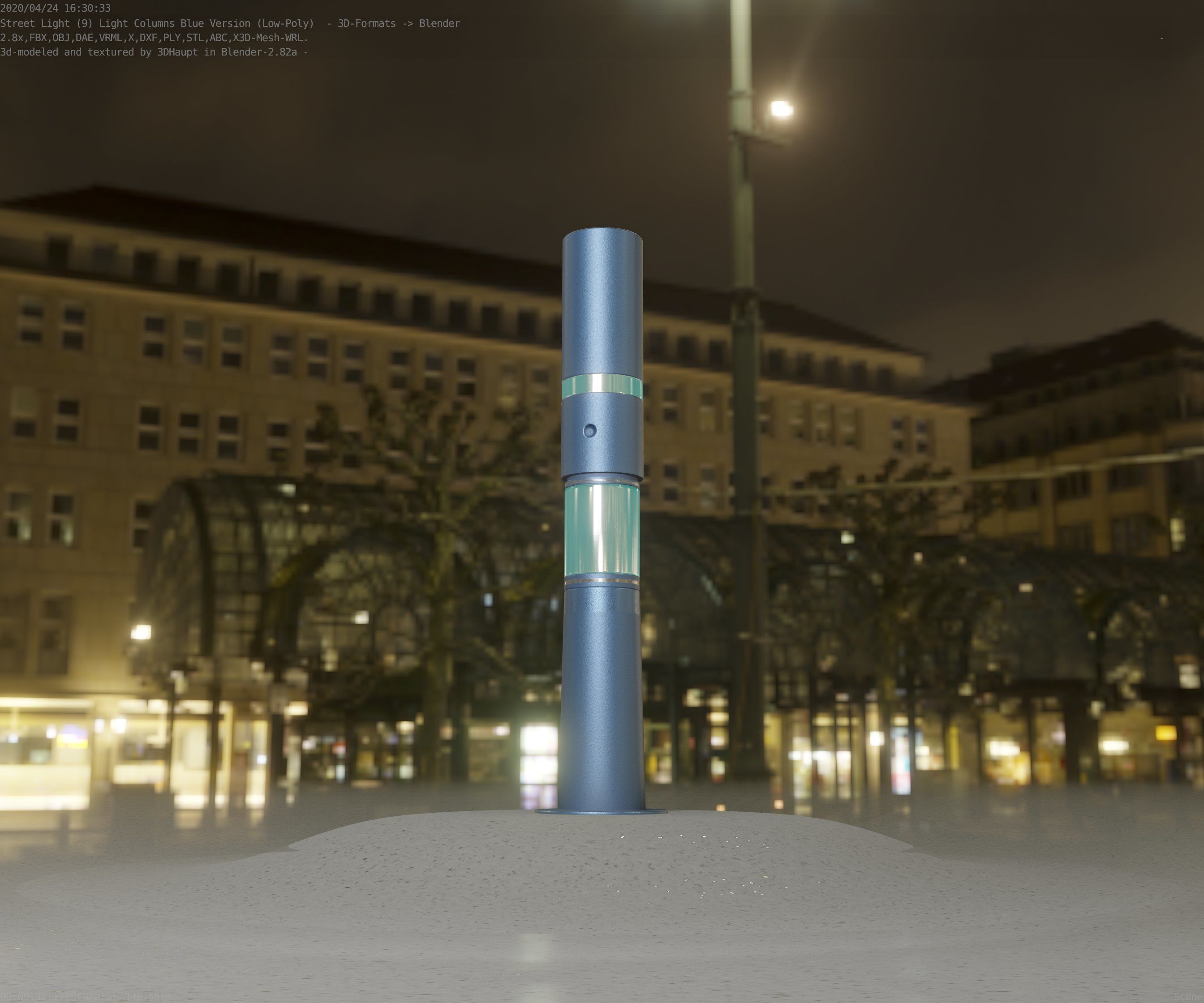 Low-Poly Blue Light Column 8 - Street Light Set-9 Low-poly 3D model_85