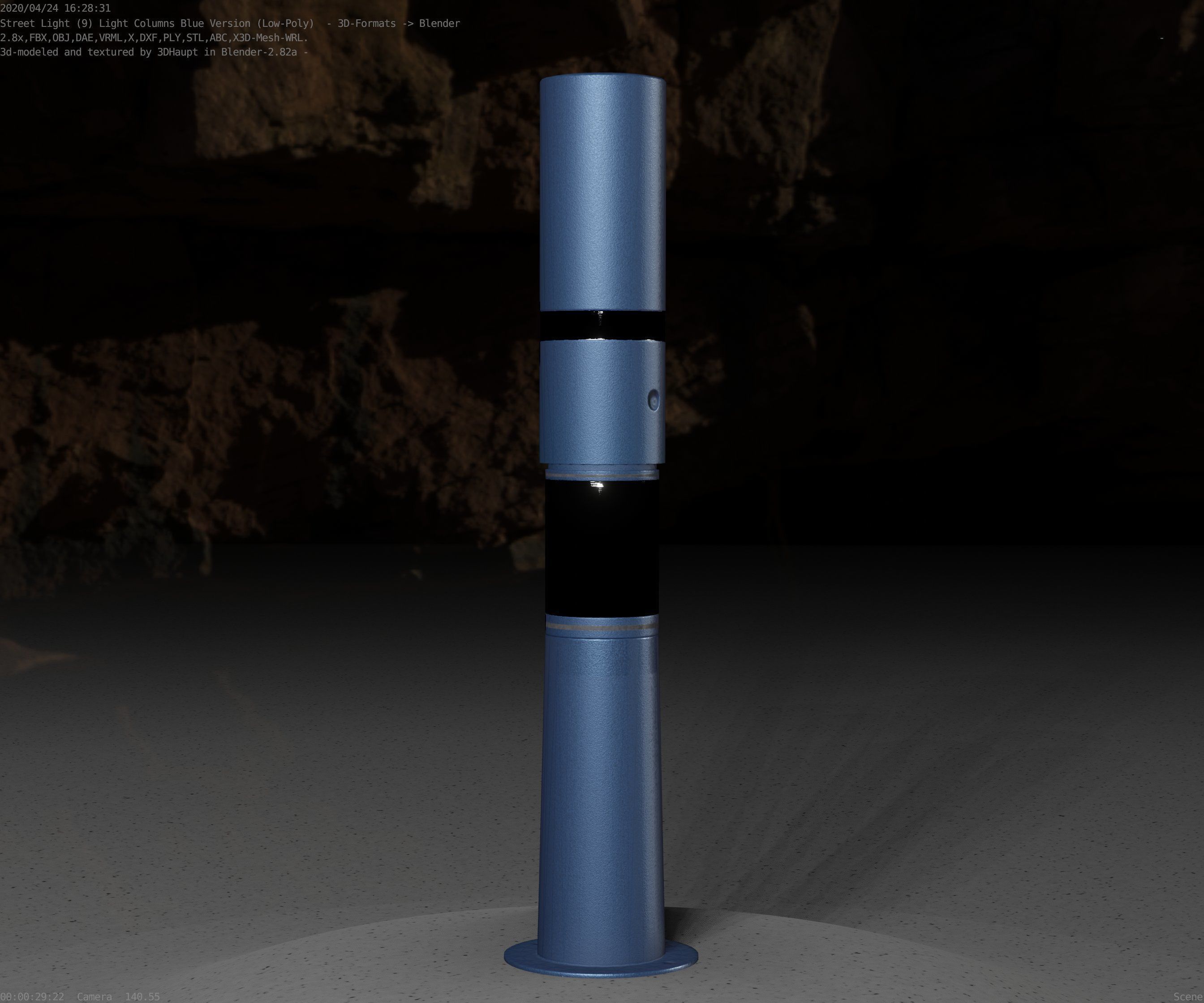 Low-Poly Blue Light Column 8 - Street Light Set-9 Low-poly 3D model_38