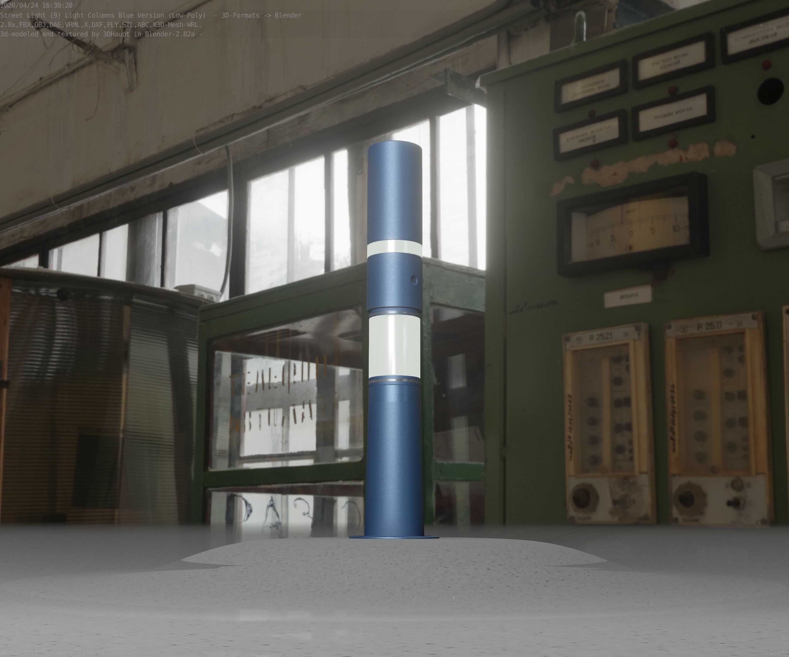 Low-Poly Blue Light Column 8 - Street Light Set-9 Low-poly 3D model_18