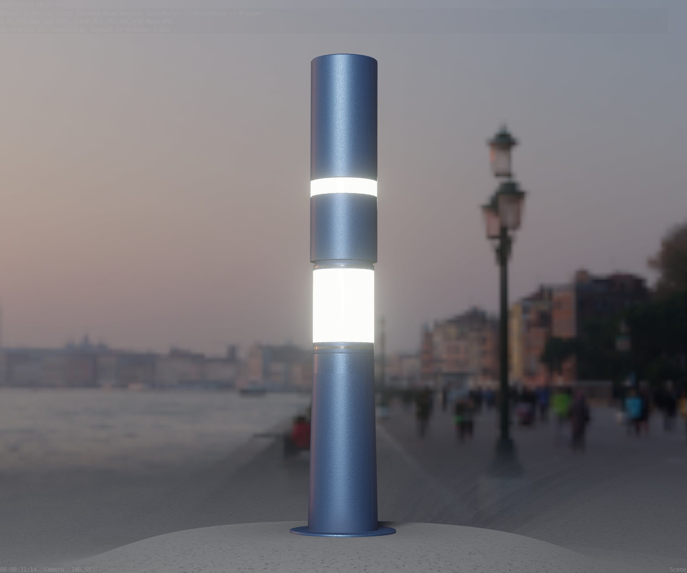 Low-Poly Blue Light Column 8 - Street Light Set-9 Low-poly 3D model_78