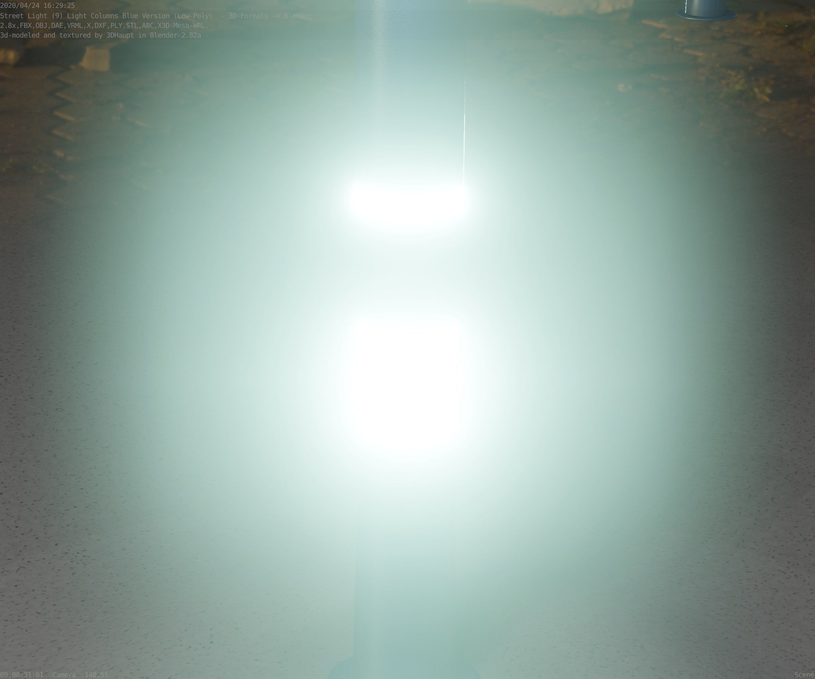 Low-Poly Blue Light Column 8 - Street Light Set-9 Low-poly 3D model_65