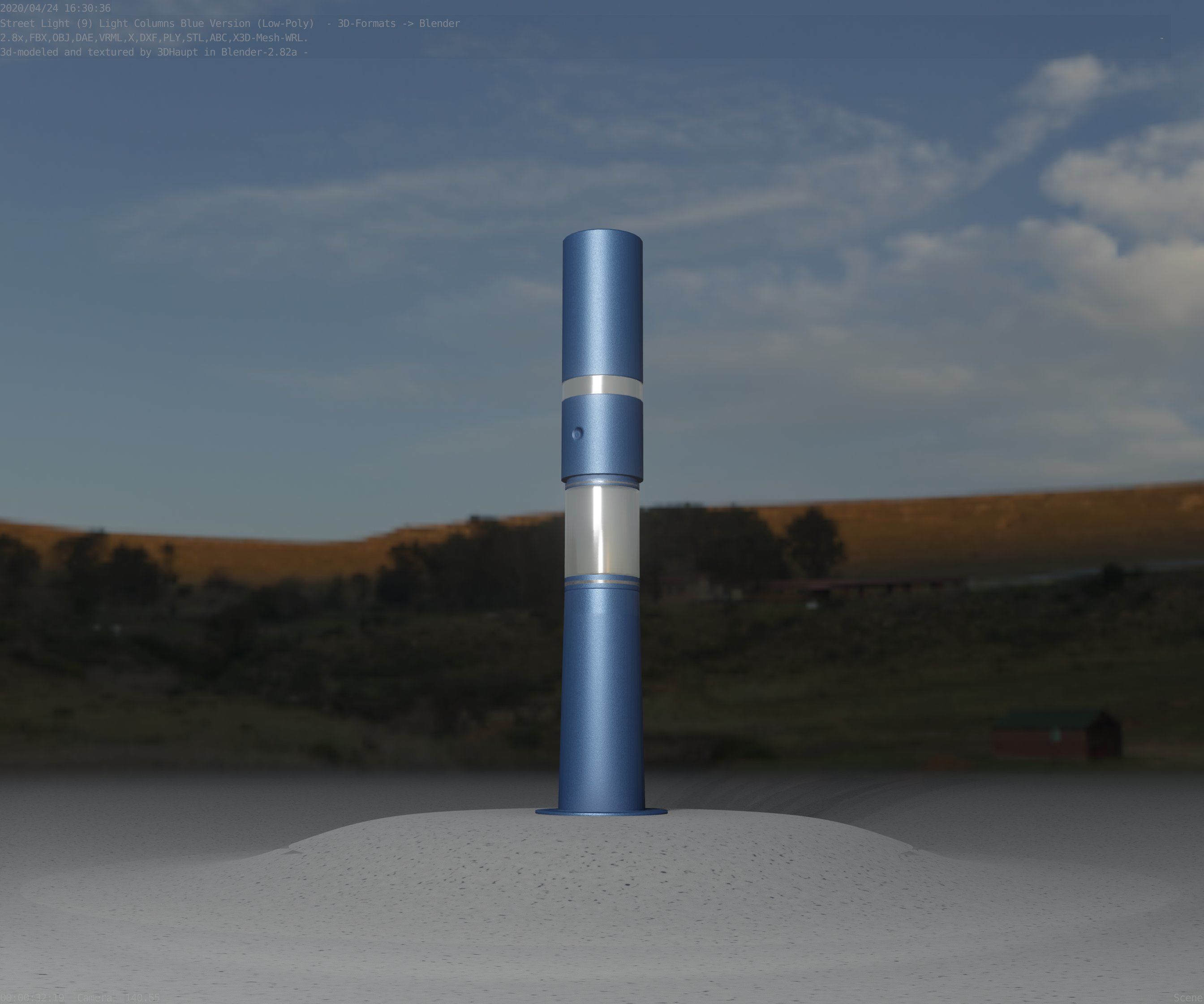 Low-Poly Blue Light Column 8 - Street Light Set-9 Low-poly 3D model_87