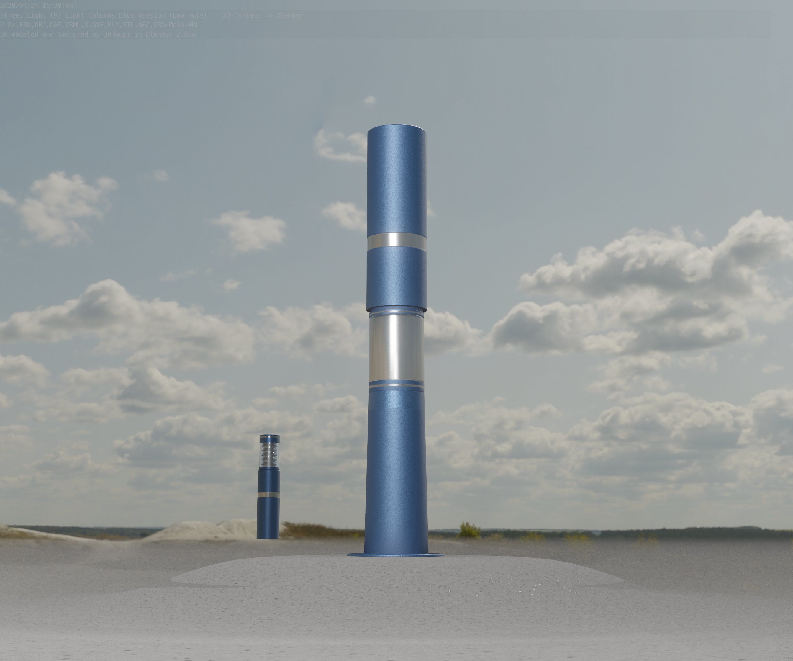 Low-Poly Blue Light Column 8 - Street Light Set-9 Low-poly 3D model_11